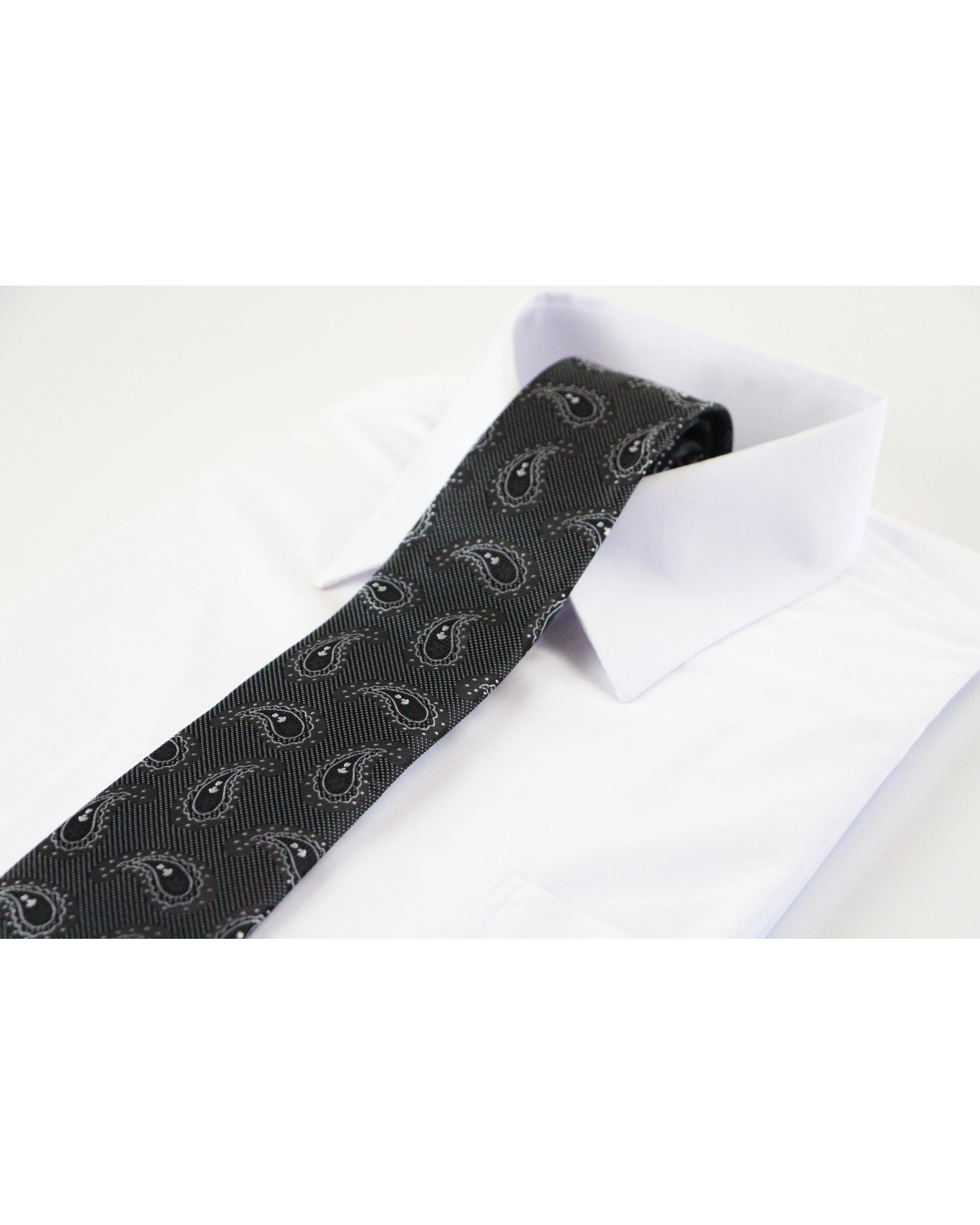 1 Zasel Mens Black, Dark Grey & Grey Floating Paisley Patterned 8cm Neck Tie, 1 of 2
