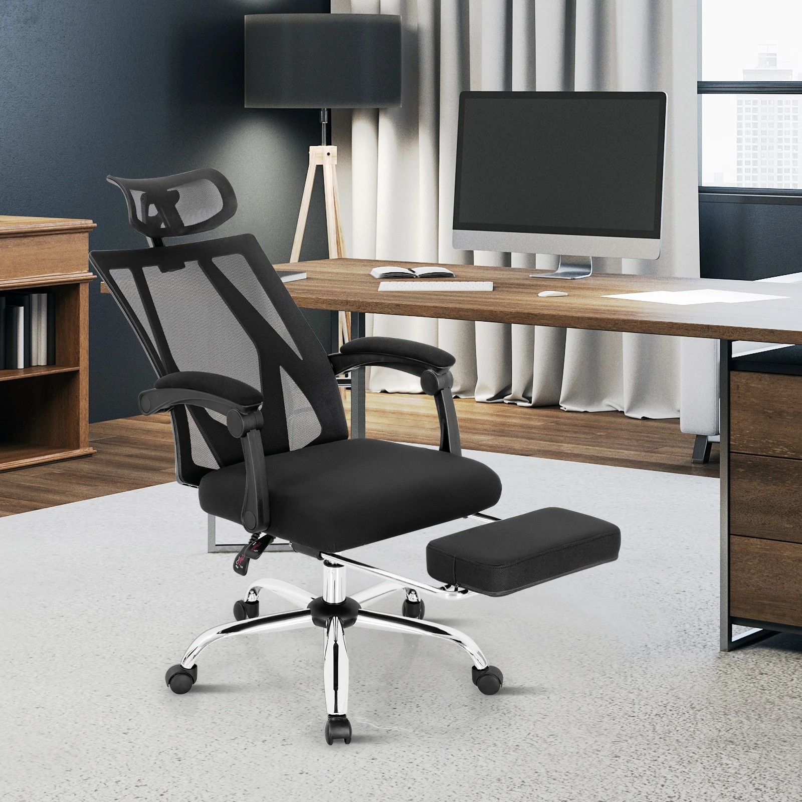 2 Costway Office Computer Chair Swivel Executive Chair w/Adjustable Headrest High Back Mesh Desk Chair - Black, 2 of 4