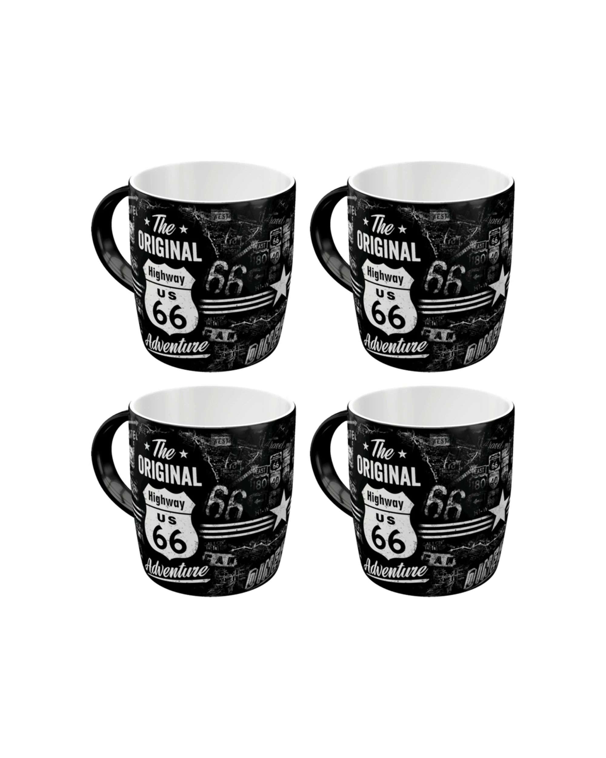 1 Nostalgic-Art 4PK Ceramic Mug 330ml Retro Design - Route 66 Adventure - Black, 1 of 5