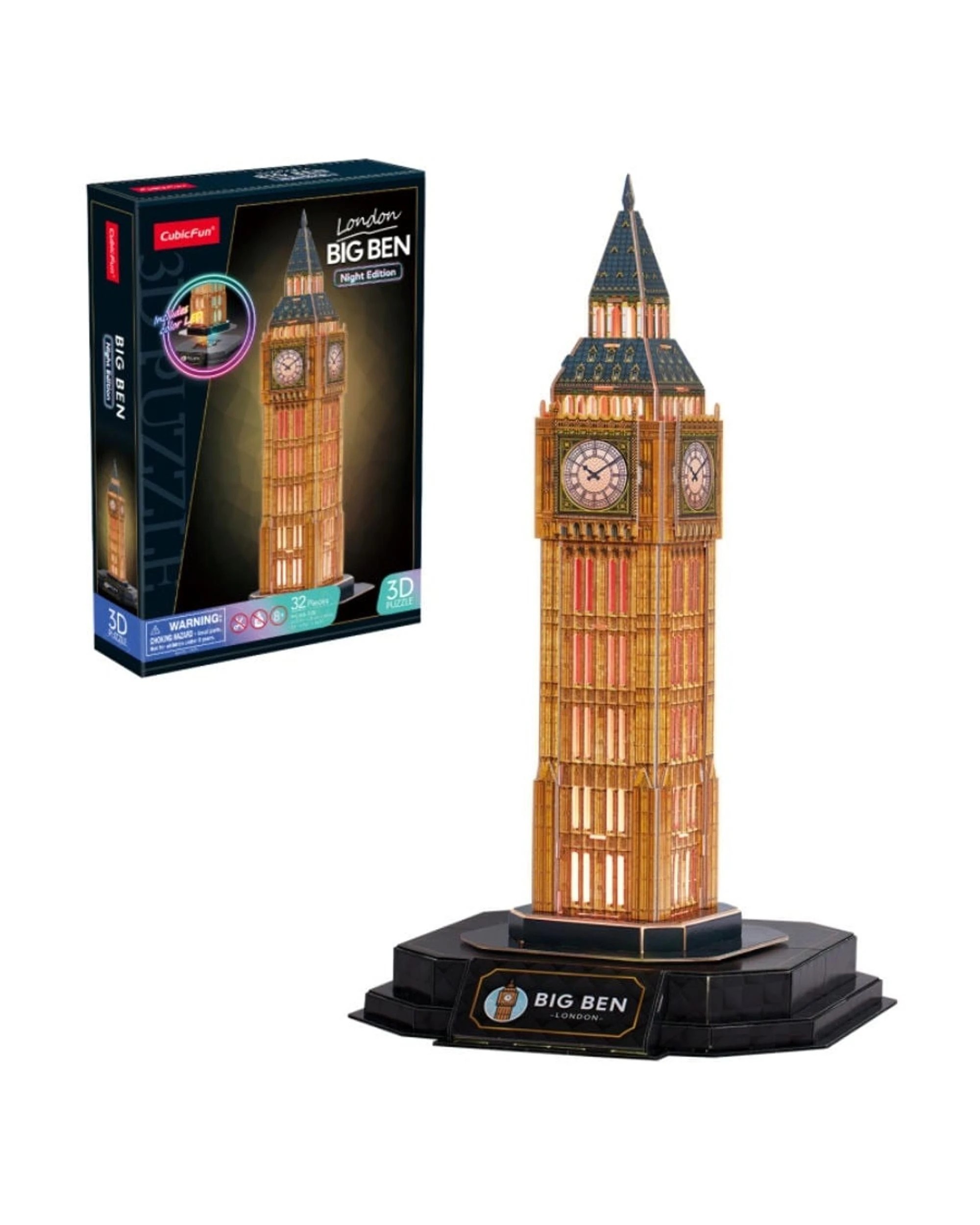 1 CubicFun LED London Big Ben Night Edition 32 Piece 3D Puzzle Model Kit, 1 of 3