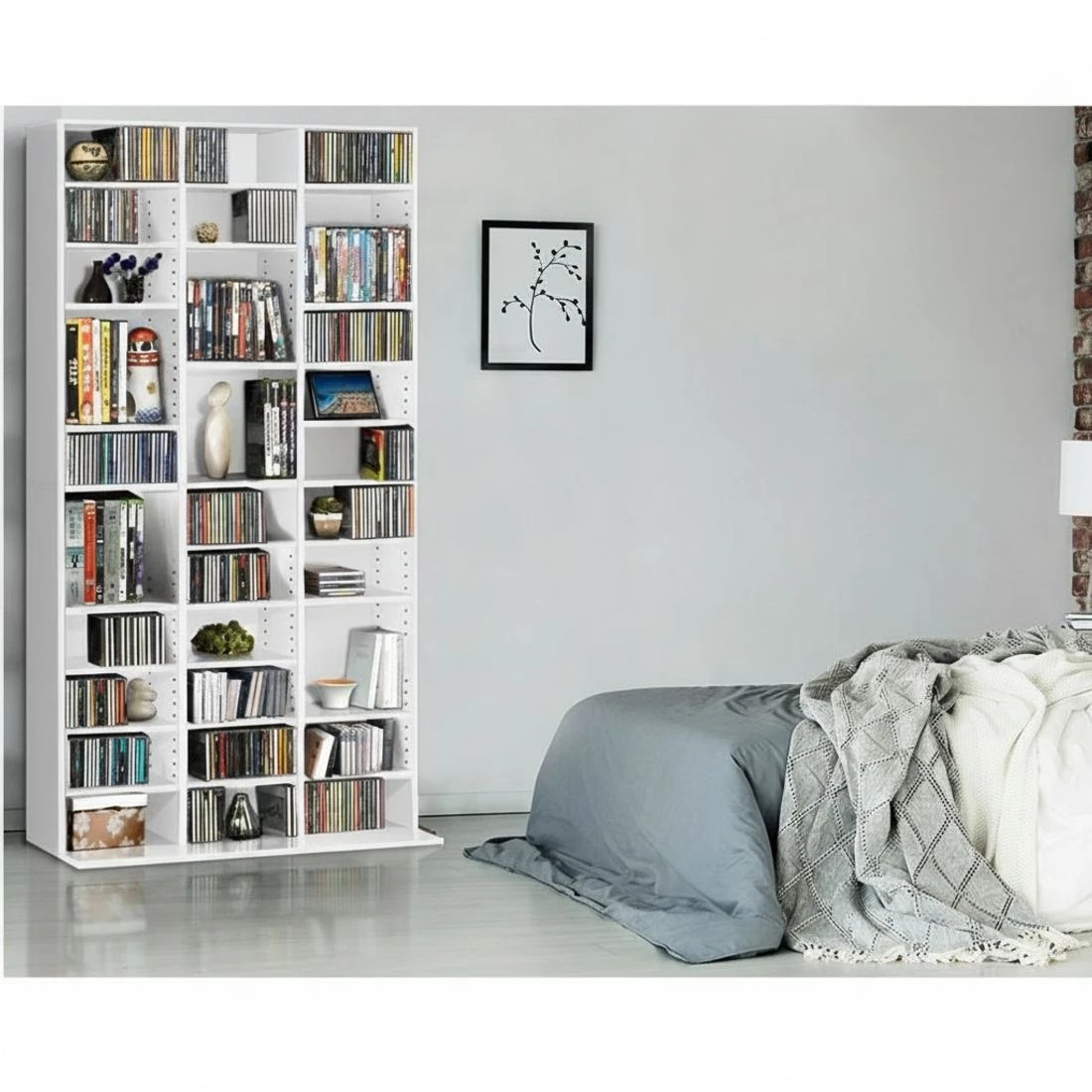 7 Artiss Bookshelf CD Storage Rack Media Tower Home Office Organizer Space Saving Decor Sturdy Easy Assembly - White, 7 of 10