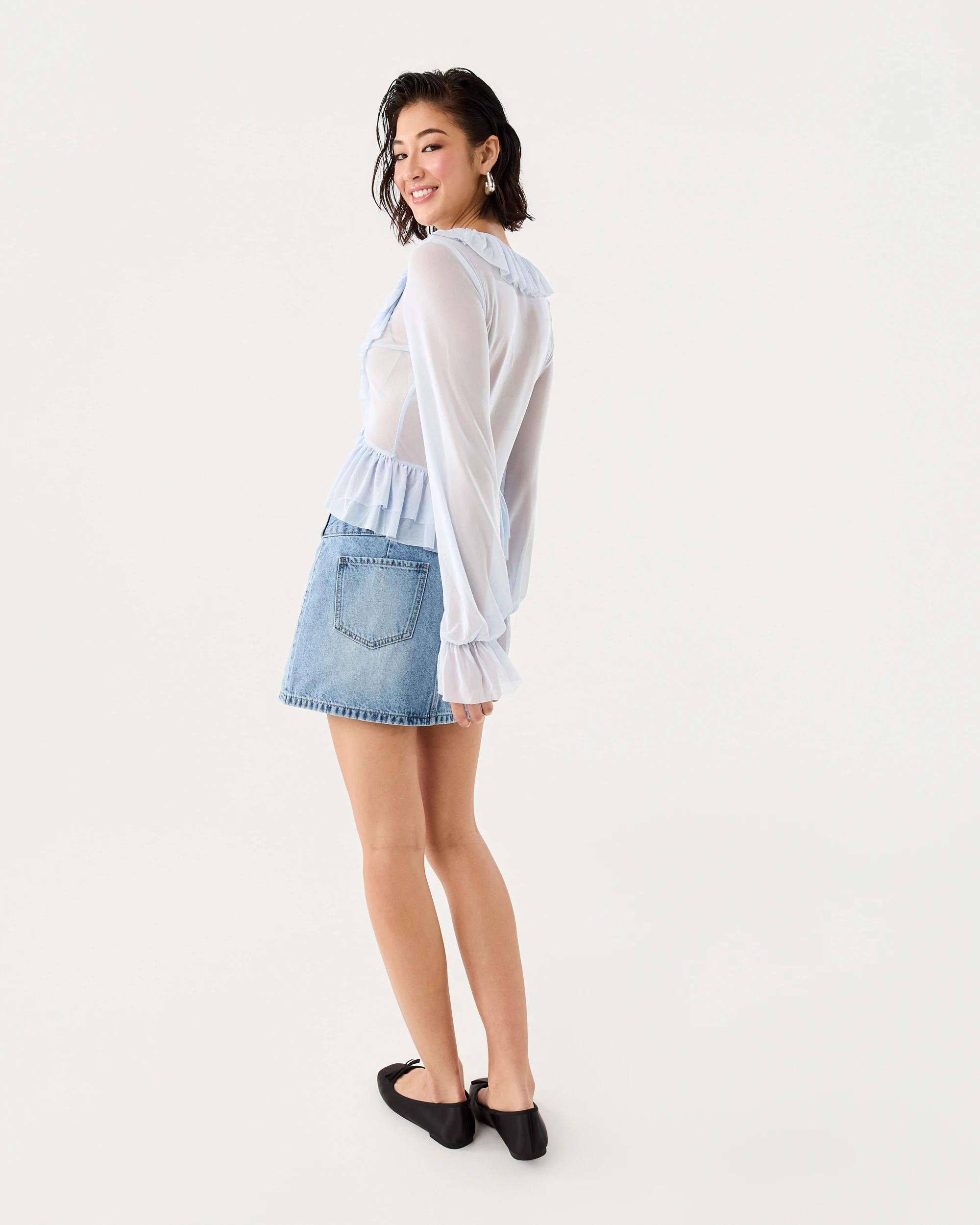 4 Long Sleeve Ruffle Tie Top Powd Blue, 4 of 10