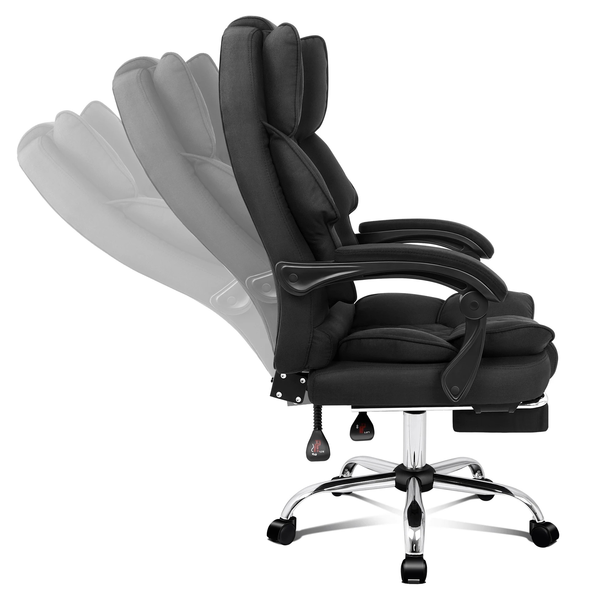 5 Alfordson Massage Office Chair Executive Recliner Gaming Computer Seat Fabric - Black, 5 of 10