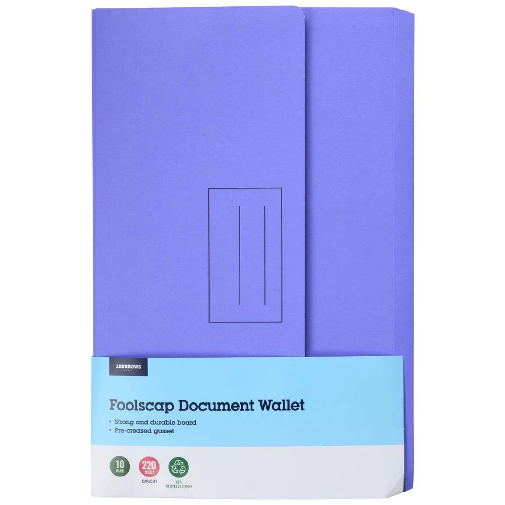 1 J.Burrows Foolscap Document Wallet Purple 10 Pack, 1 of 4