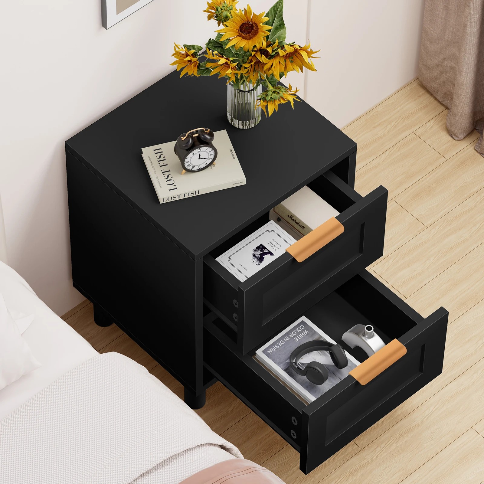 5 Alfordson 2x Bedside Table Side Storage Nightstand 2 Drawers Cabinet - Black, 5 of 10