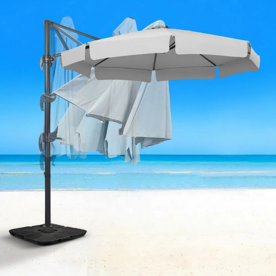 5 Instahut 3m Outdoor Umbrella Cantilever 360 Degree Tilt Beach Roma - Grey, 5 of 6