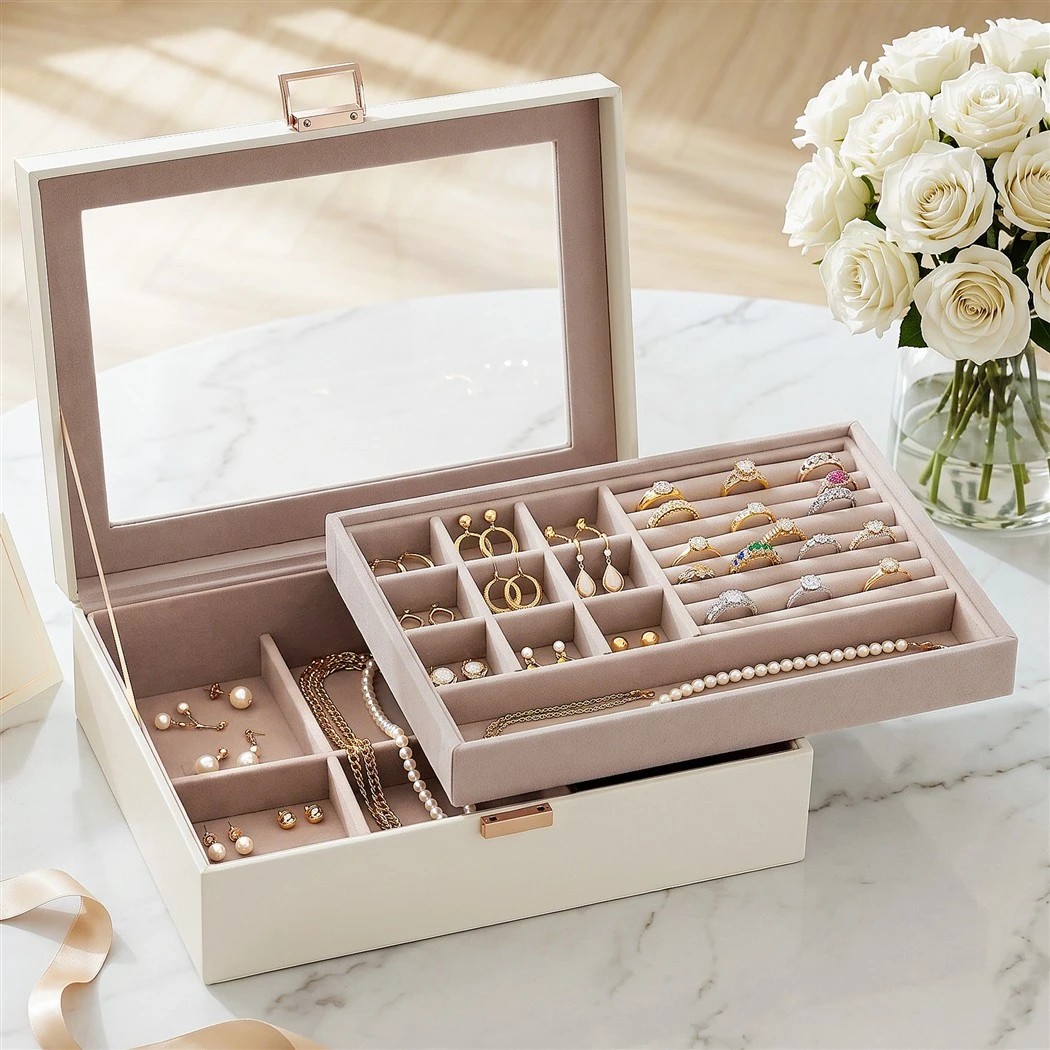 10 Embellir Jewellery Boxes & Organisers 2 Layer Storage Case Lid Necklace Organiser - White, 10 of 10
