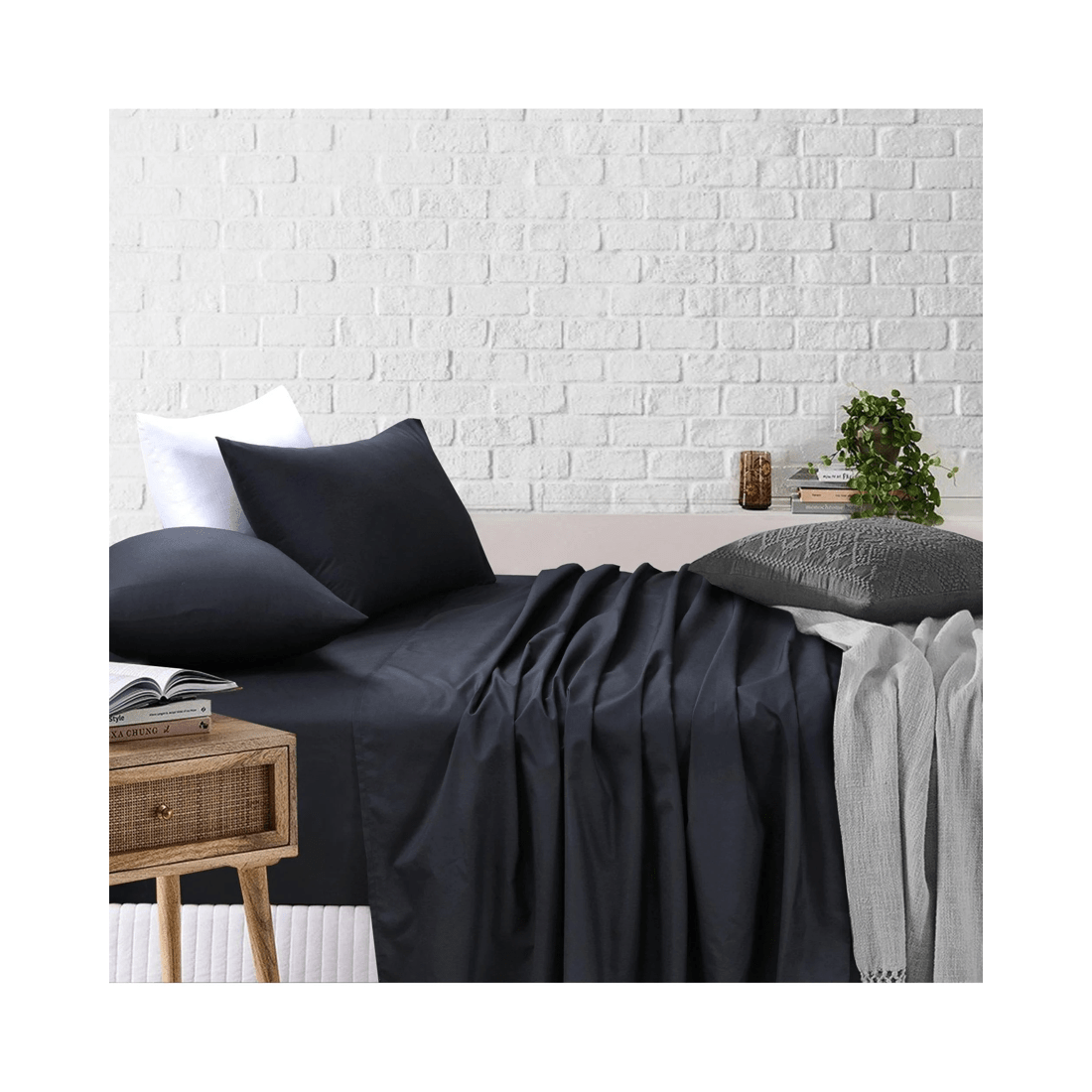 2 Amsons 180TC Cotton/Polyester Bed Sheet Set - Black, Fitted 40cm + Flat &amp; Pillowcases - Black, 2 of 7