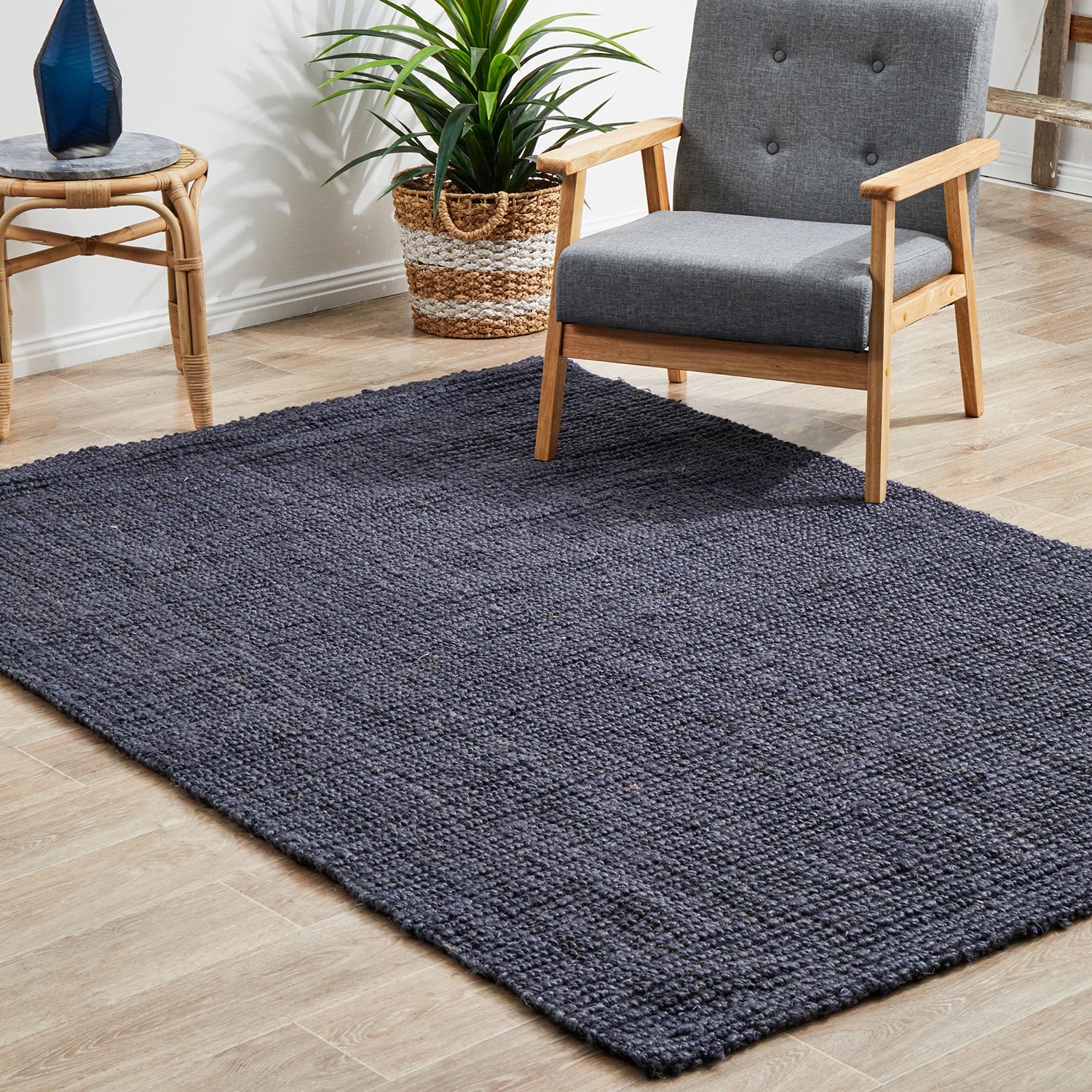 1 Common Ground Rugs Solace Barker 270x180cm - Large Handwoven Jute Floor Rug - Blue, 1 of 9