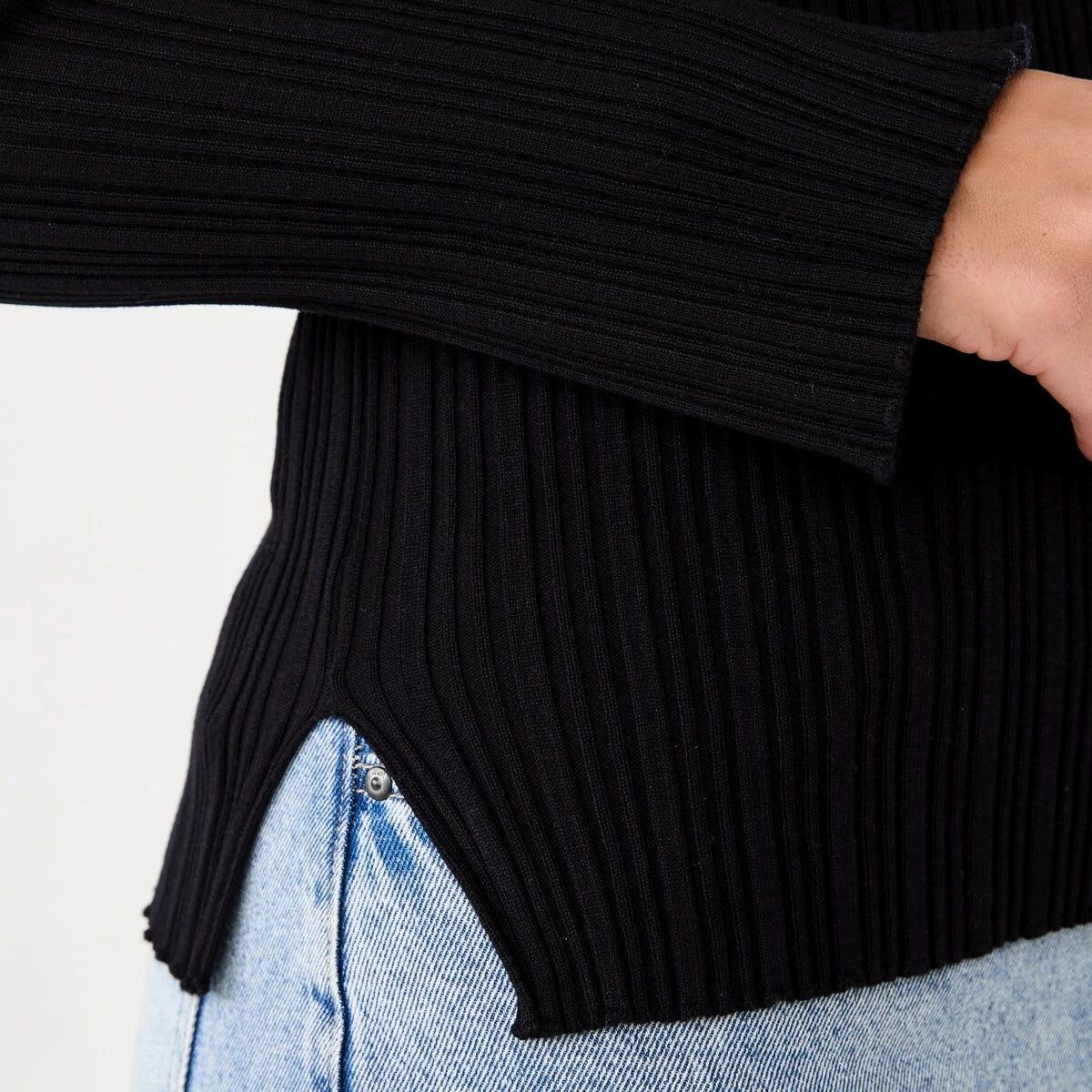 5 Long Sleeve Rib Boat Neck Top BLACK, 5 of 7