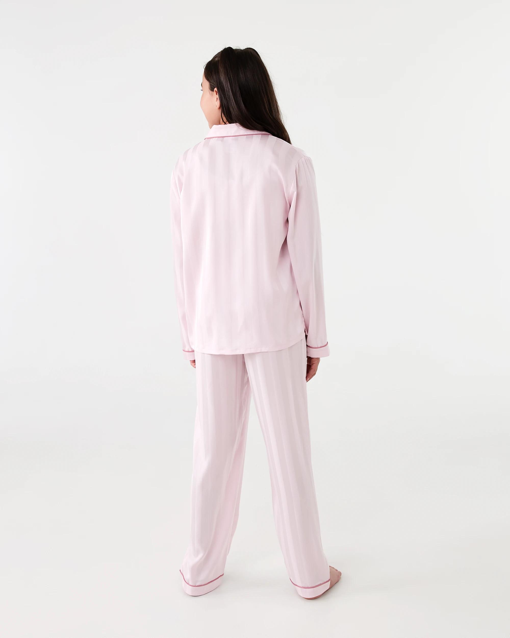 2 Long Sleeve Satin Pyjama Set Bllet Pink, 2 of 8