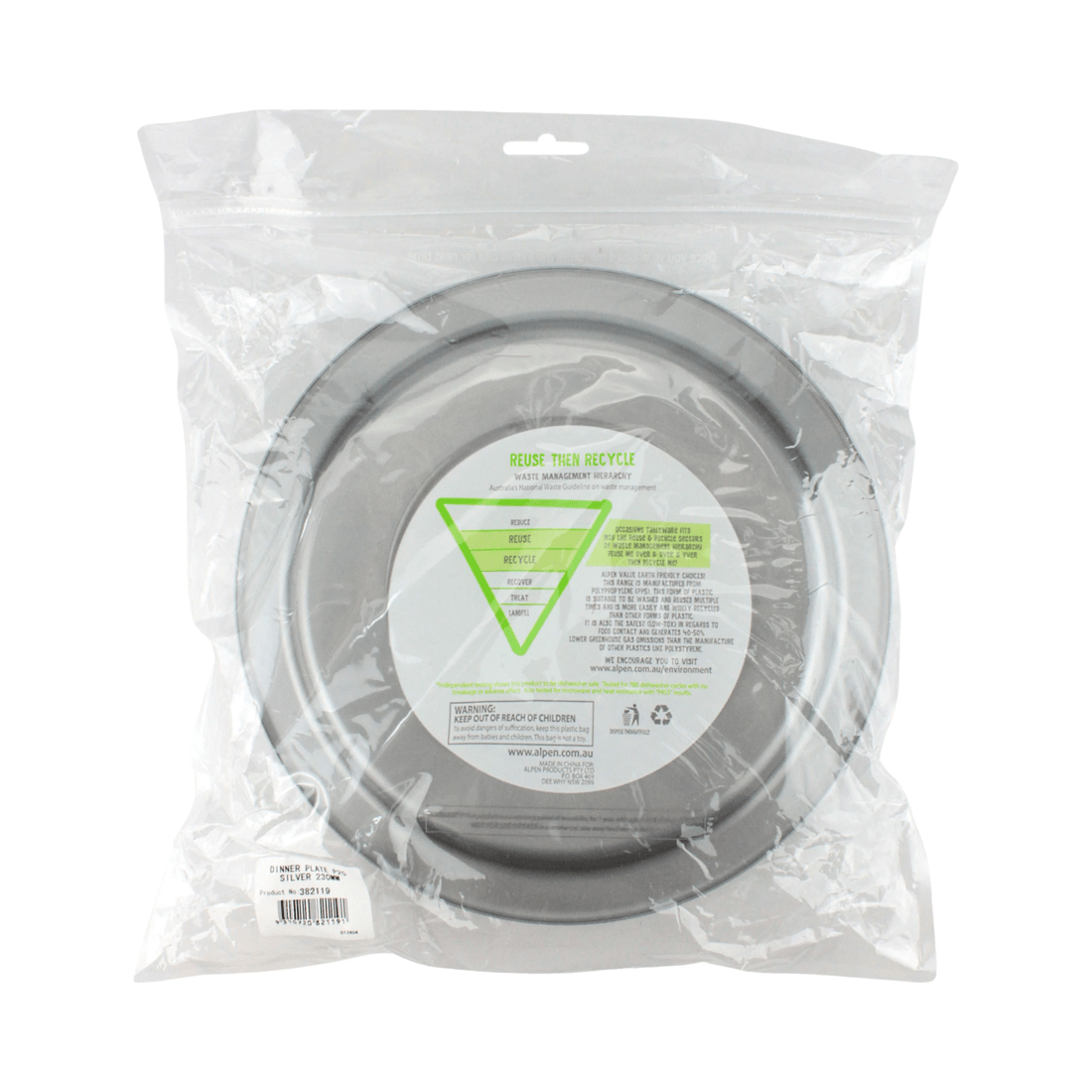 3 Alpen 23cm Reusable Plates Pack of 20 - Silver, 3 of 3