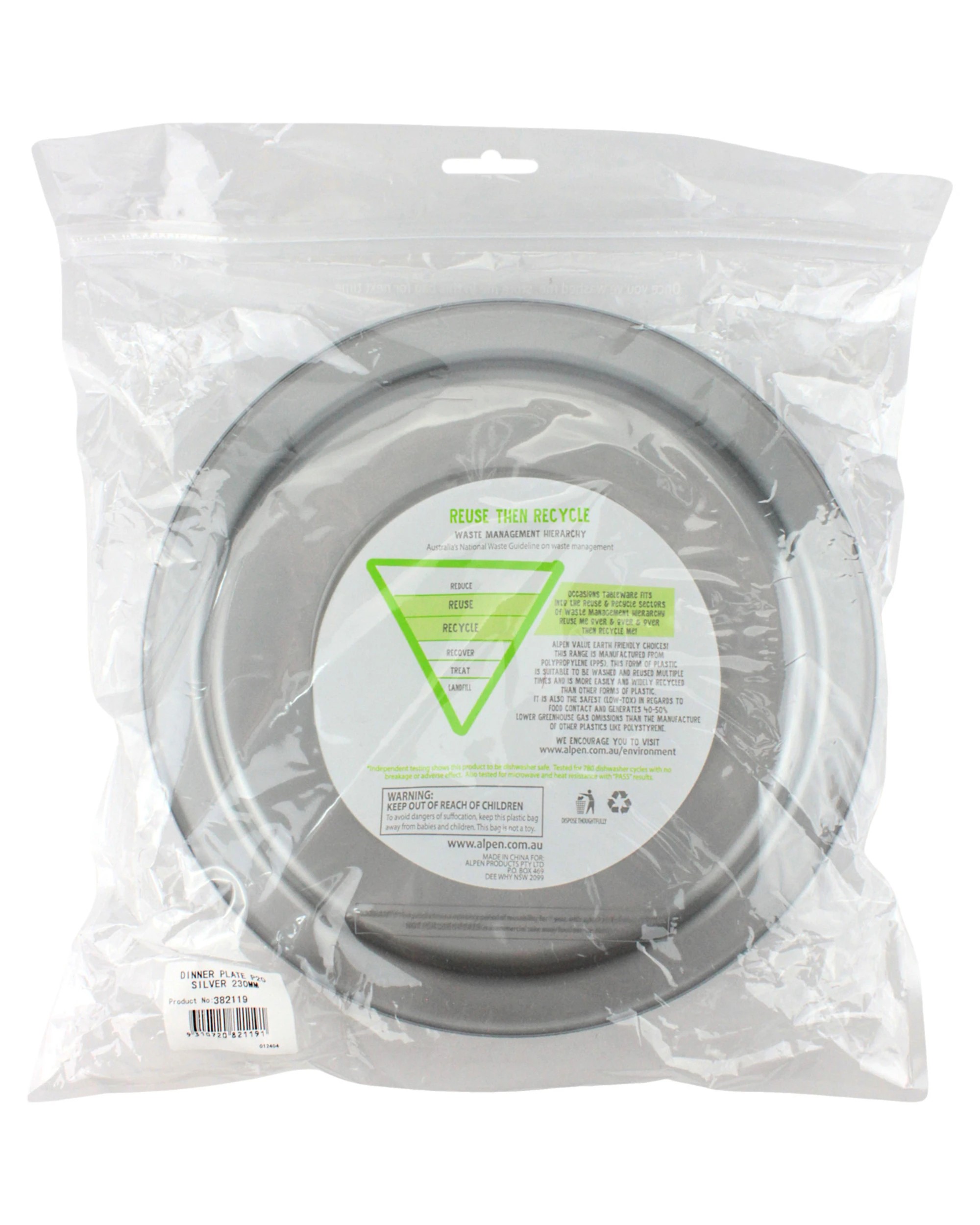 3 Alpen 23cm Reusable Plates Pack of 20 - Silver - Silver, 3 of 3