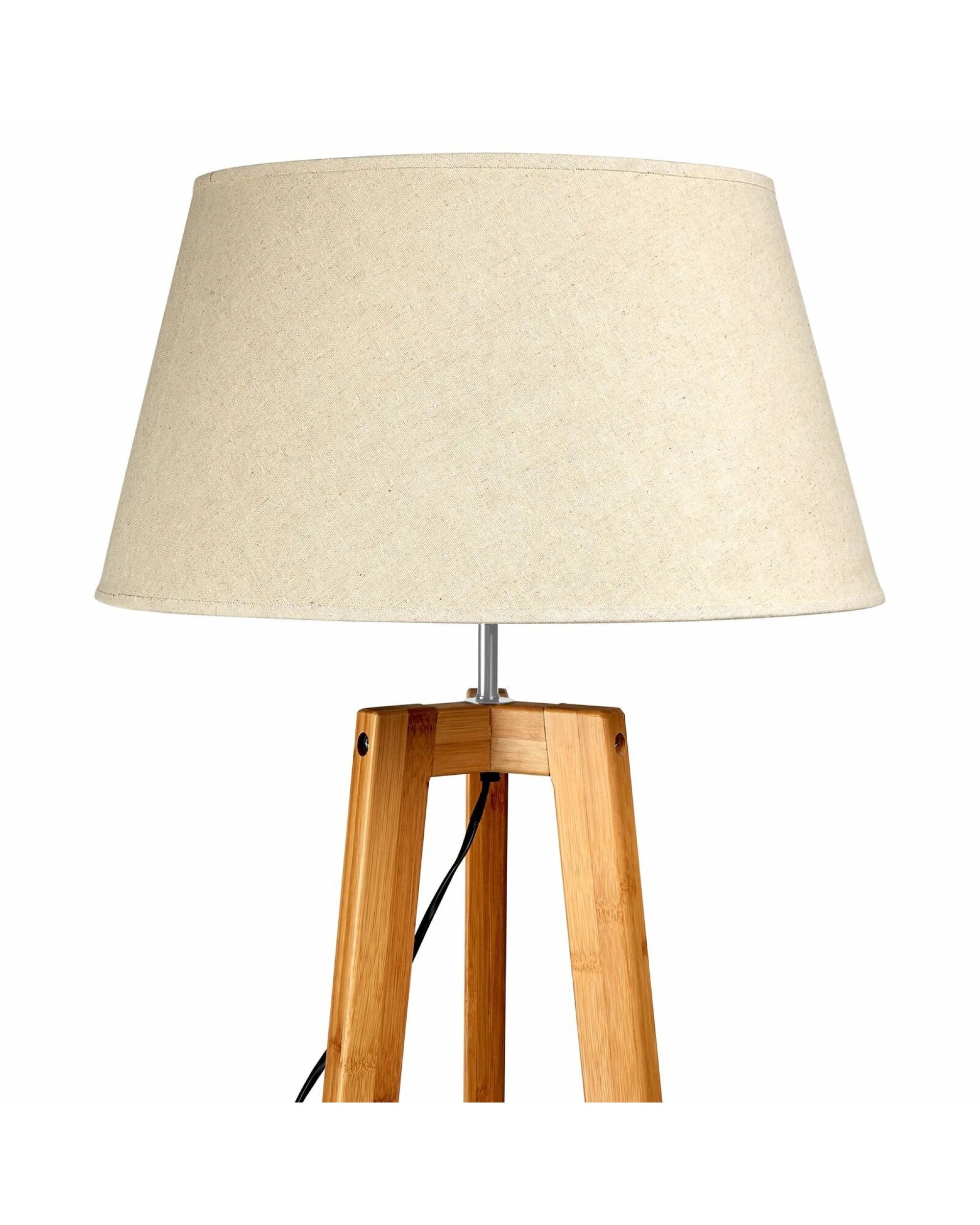 3 BR Home Bamboo Wooden Tripod Floor Lamp with Beige Linen Shade, 3 of 6