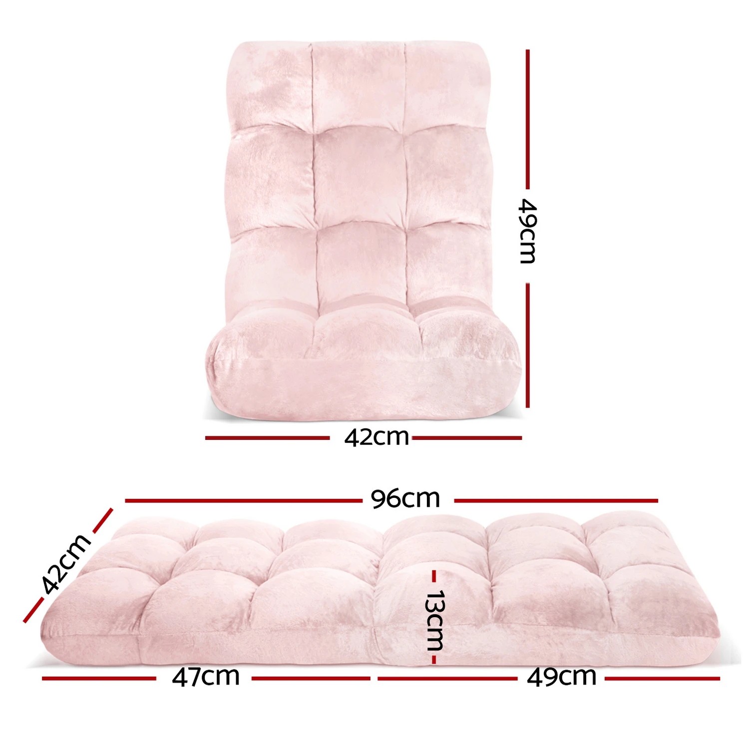 2 Artiss 2PCS Floor Lounge Sofa Bed Flannel Fabric - Pink, 2 of 2