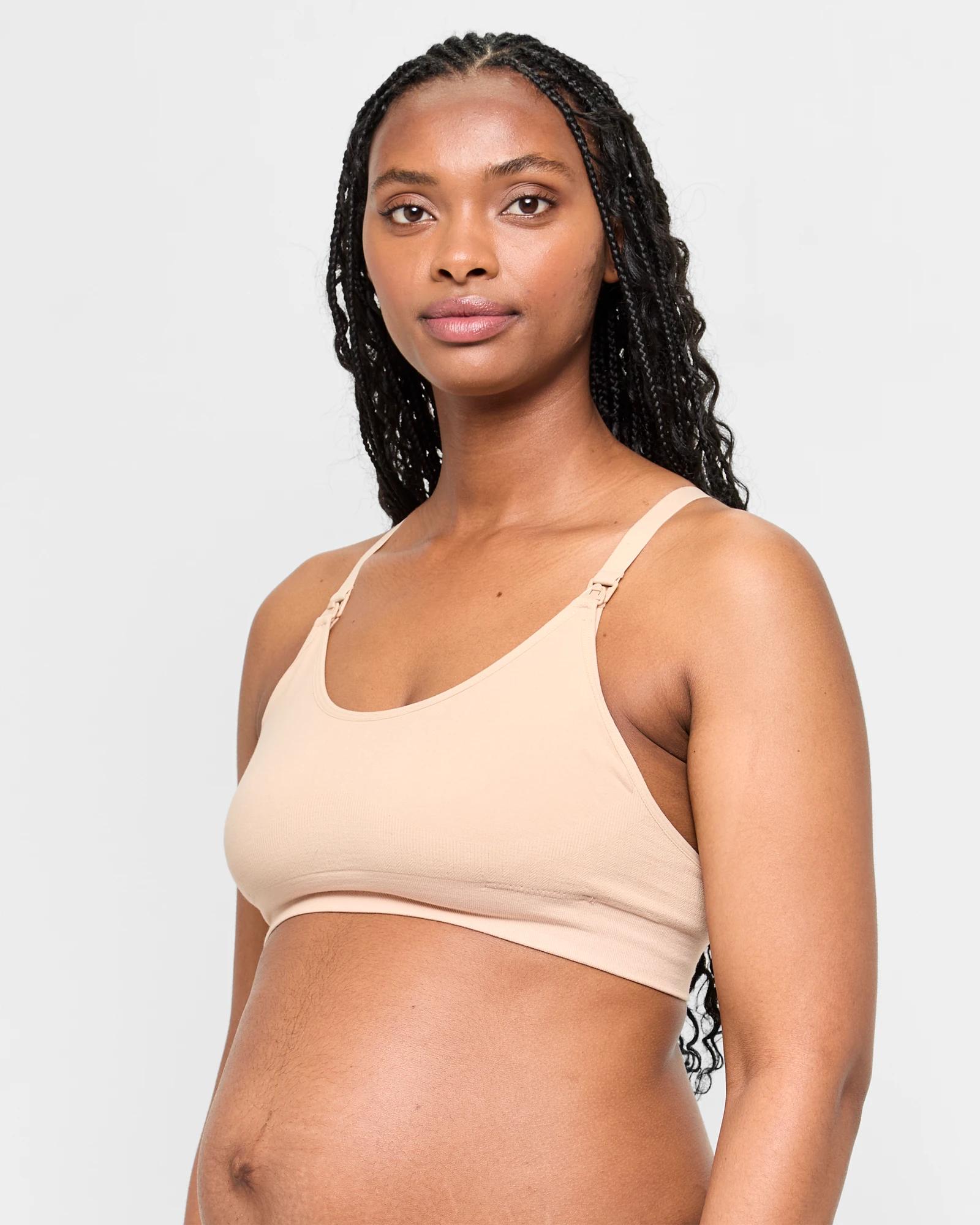 2 Target Maternity Organic Cotton Seamfree Racerback Nursing Crop Top NATURAL, 2 of 3