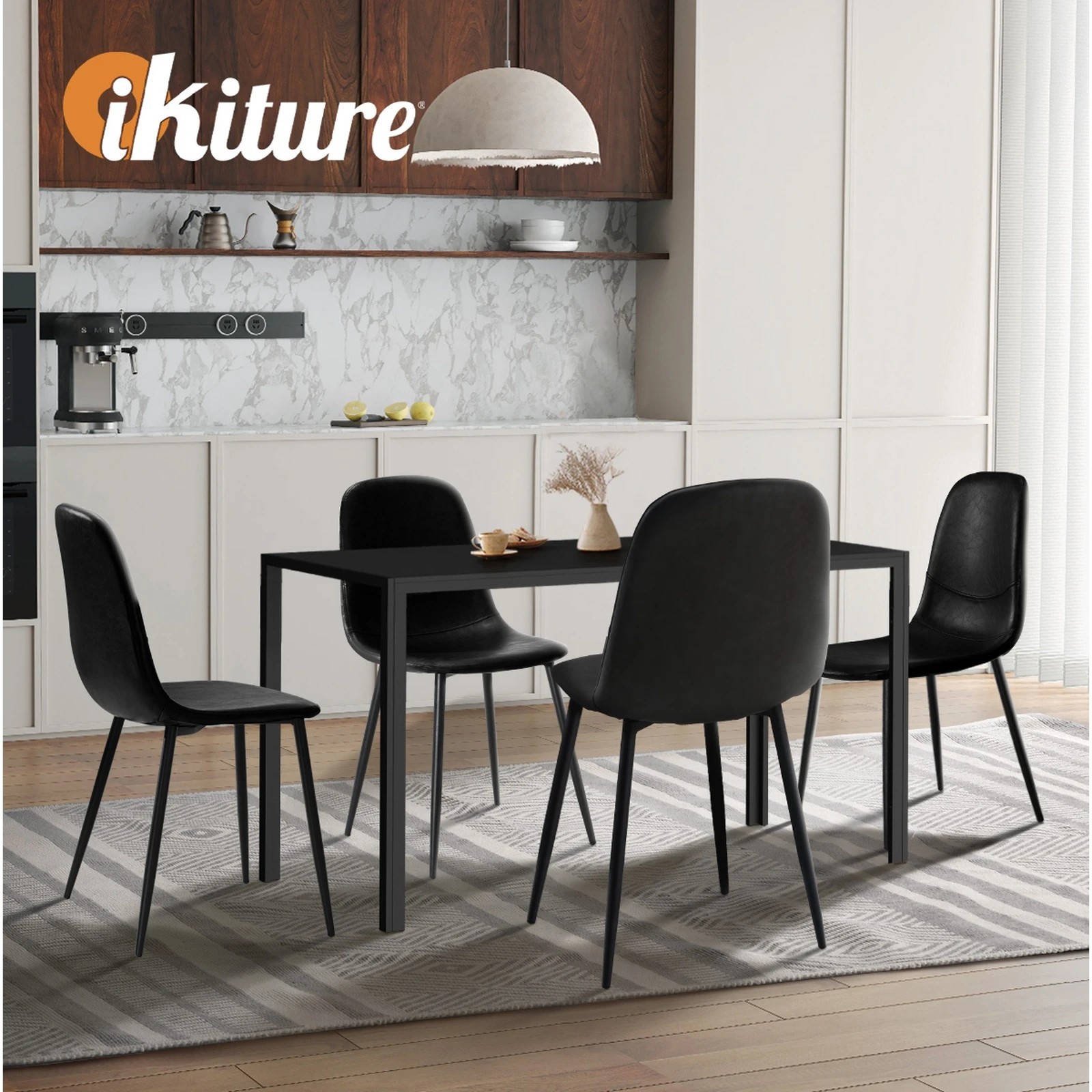 5 Oikiture 1.2m Rectangular Dining Table and Chairs 4-Seater Kitchen Furniture Set - Black, 5 of 9