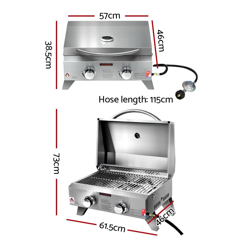 2 Grillz Portable Gas BBQ Grill 2 Burners - Silver, 2 of 6