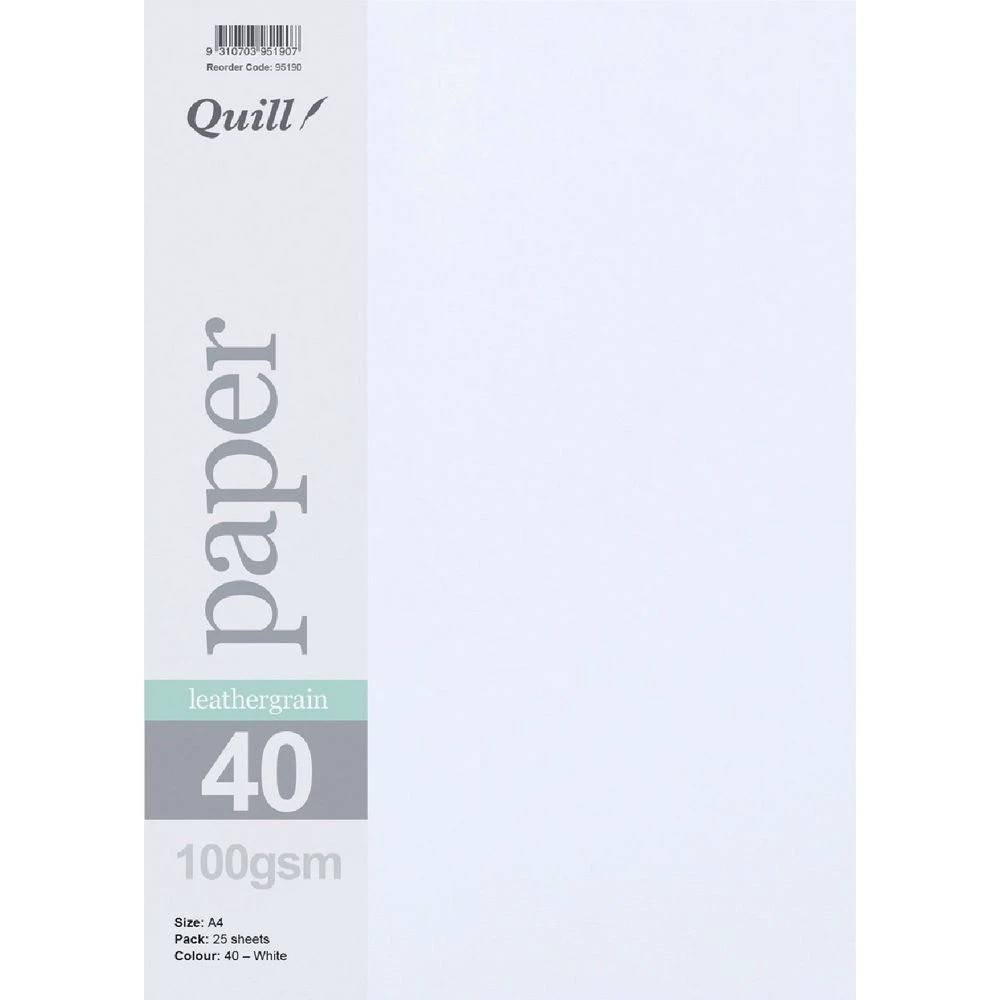 1 Quill A4 100gsm Leathergrain Paper White 25 pack, 1 of 1