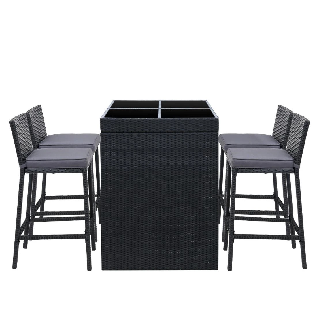 4 Gardeon 5-Piece Outdoor Bar Set Dining Table Stools Wicker Patio Setting - Black, 4 of 8