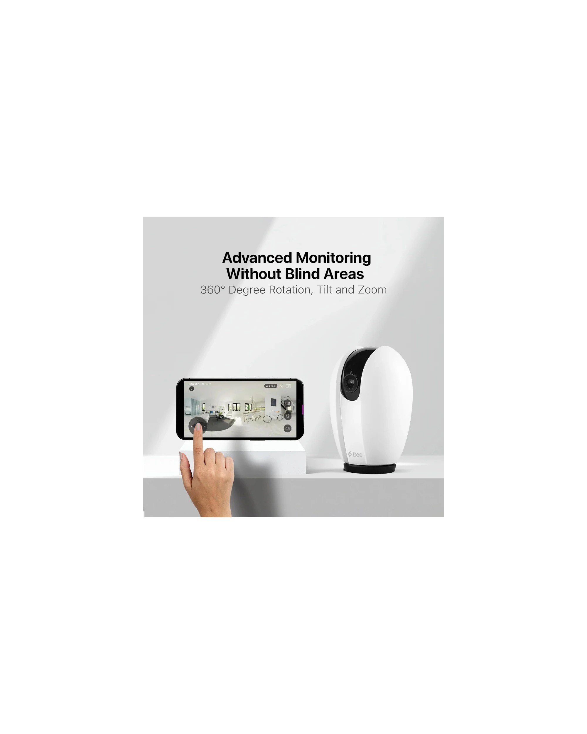 3 ttec Wizi Pro 3MP 360° Wi-Fi Smart Indoor Camera - White, 3 of 9