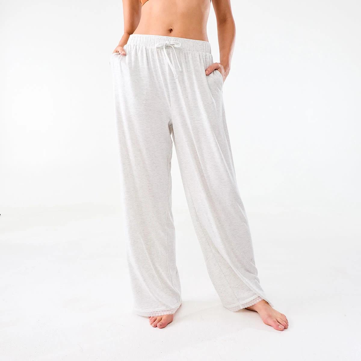1 Lace Trim Wide Leg Comfort Pants Wht Marle, 1 of 4