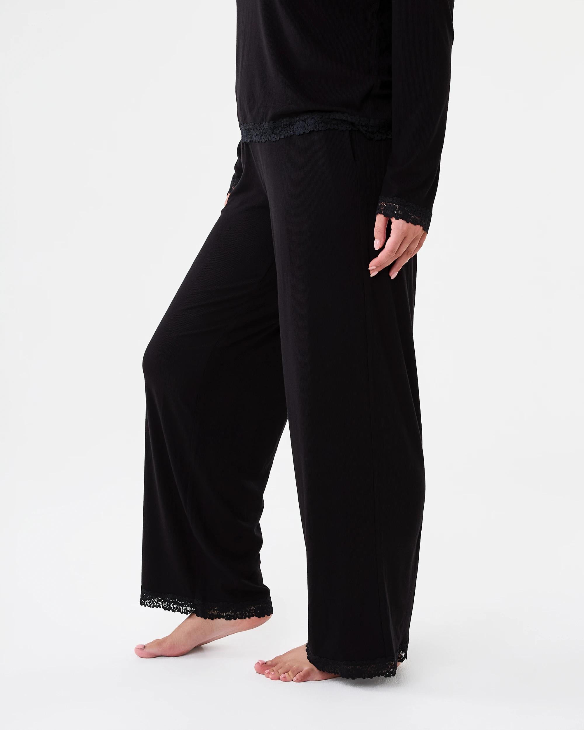 2 Viscose Rib Lace Trim Pants Black, 2 of 7