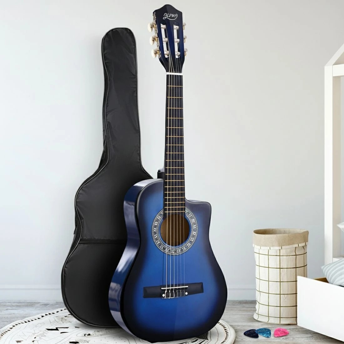 6 Alpha 34 Inch Classical Guitar Wooden Body Nylon String Beginner Kids Gift, 6 of 6