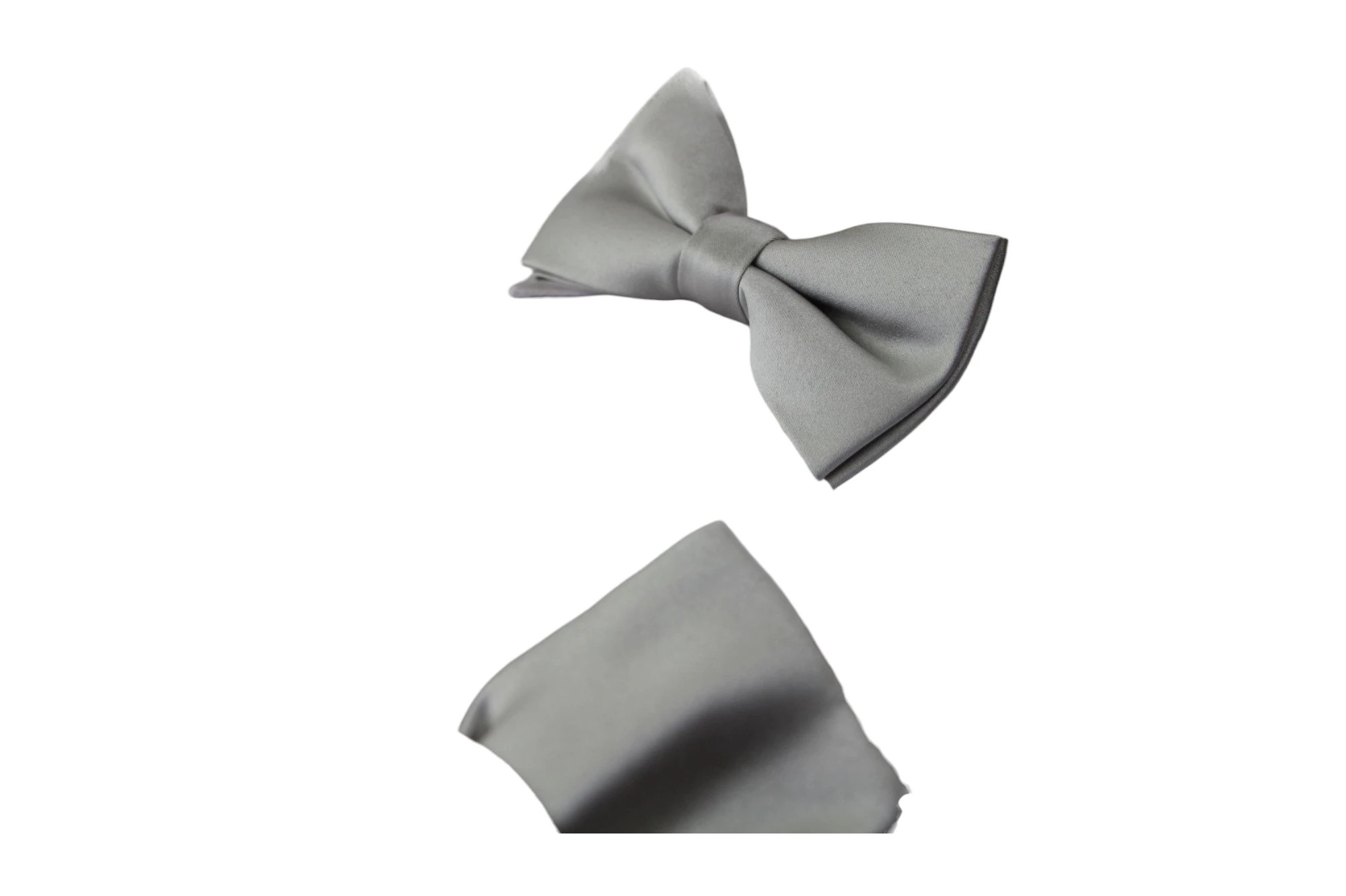 4 Zasel Mens Quality Plain Bow Tie & Matching Pocket Square Set - Silver - Silver, 4 of 4