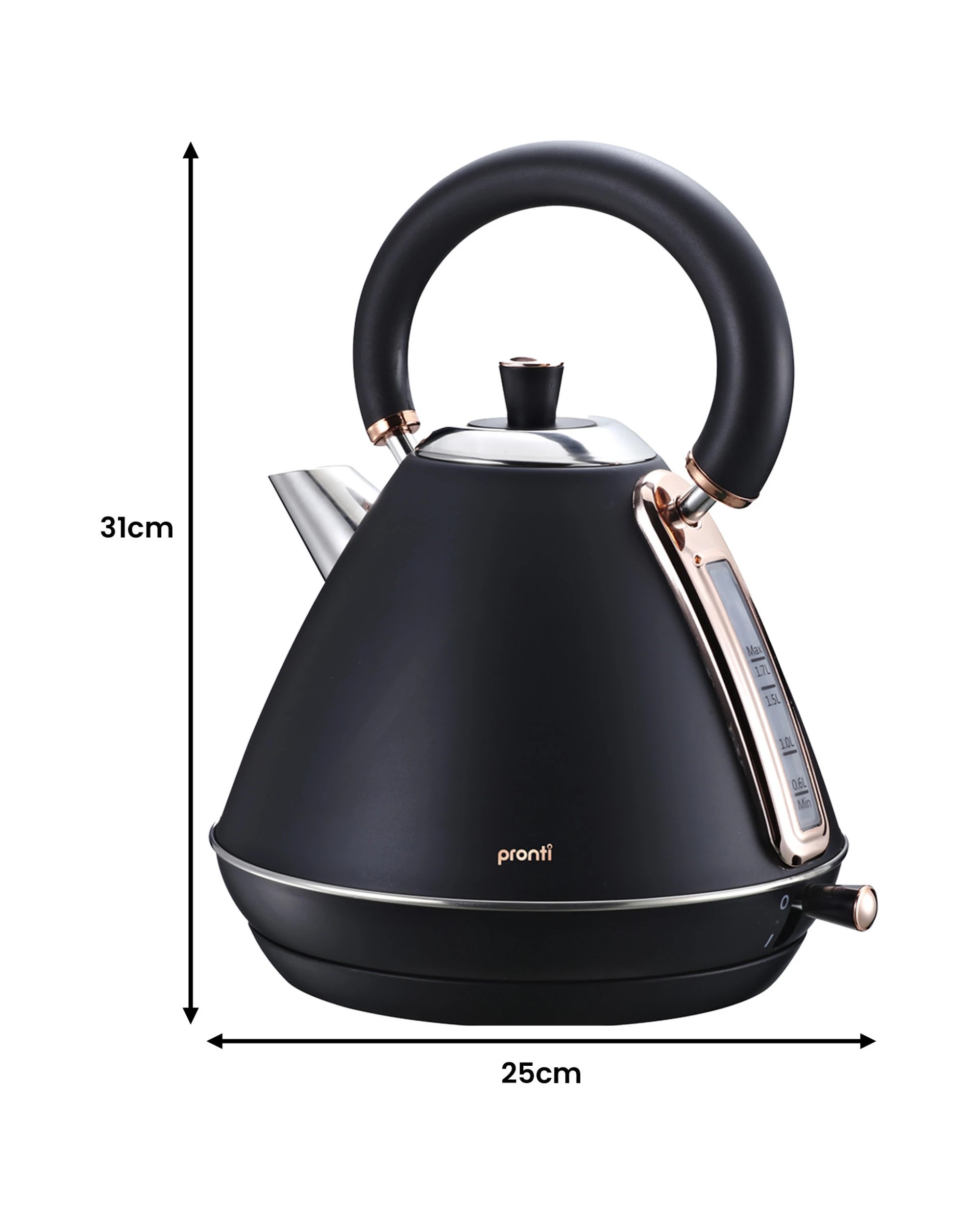 3 Pronti Breakfast Set with Rose Gold Kettle and Toaster with 1.2L Espresso Machine - Black, 3 of 5