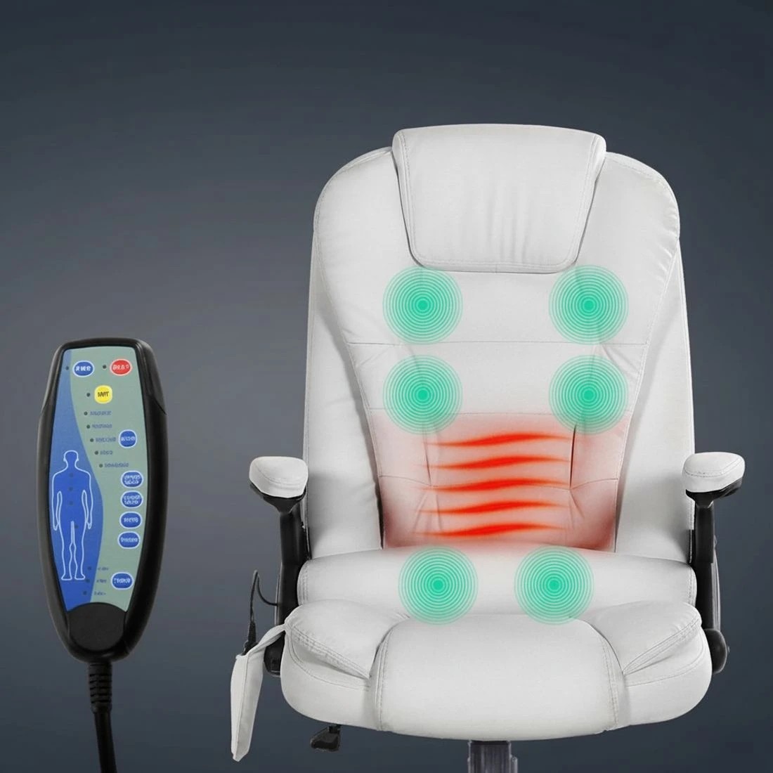 5 Artiss 8 Point Massage Office Chair Heated Seat Recliner PU - White, 5 of 10