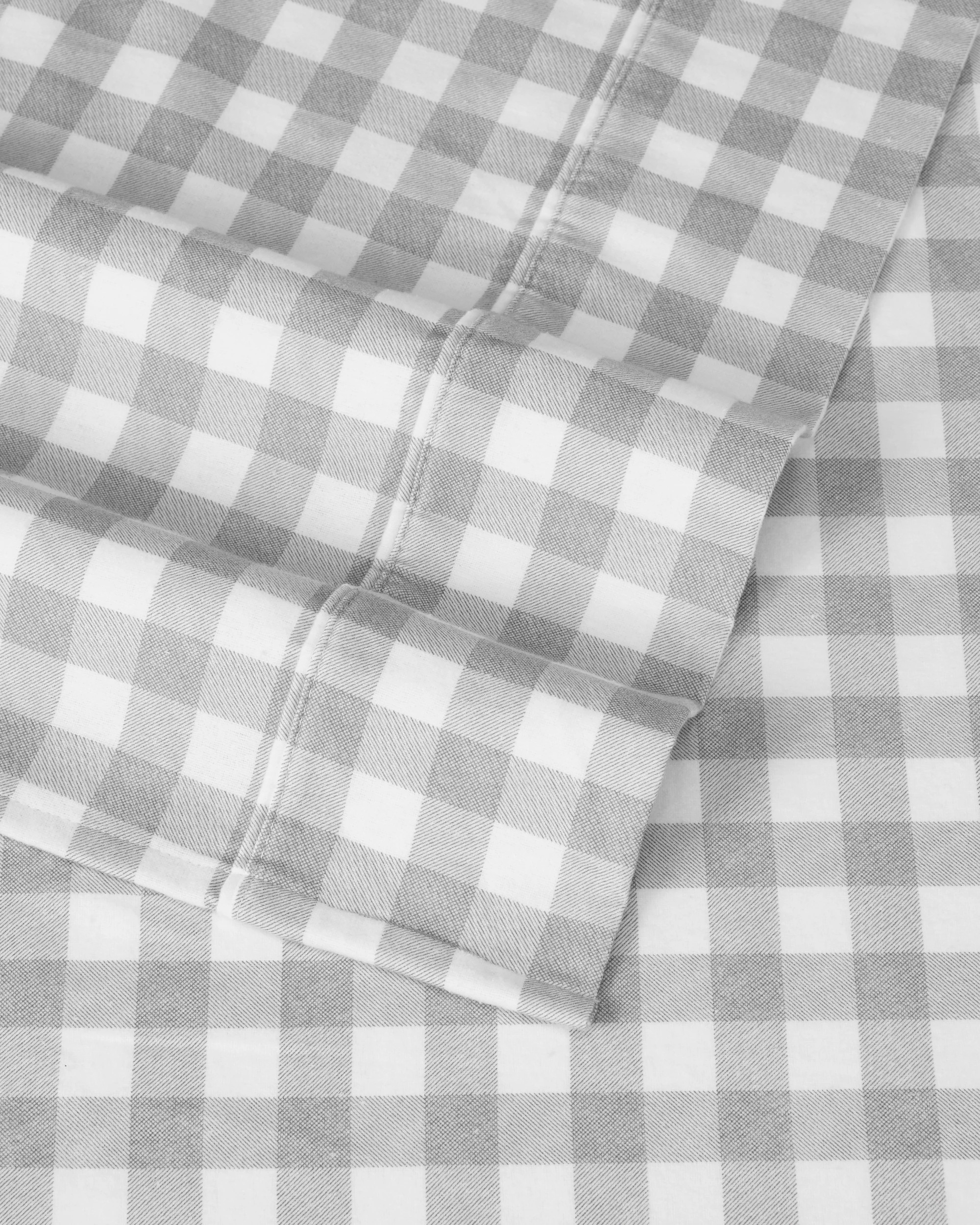 4 Gingham Cotton Flannelette Sheet Set - King Bed, Grey, 4 of 7