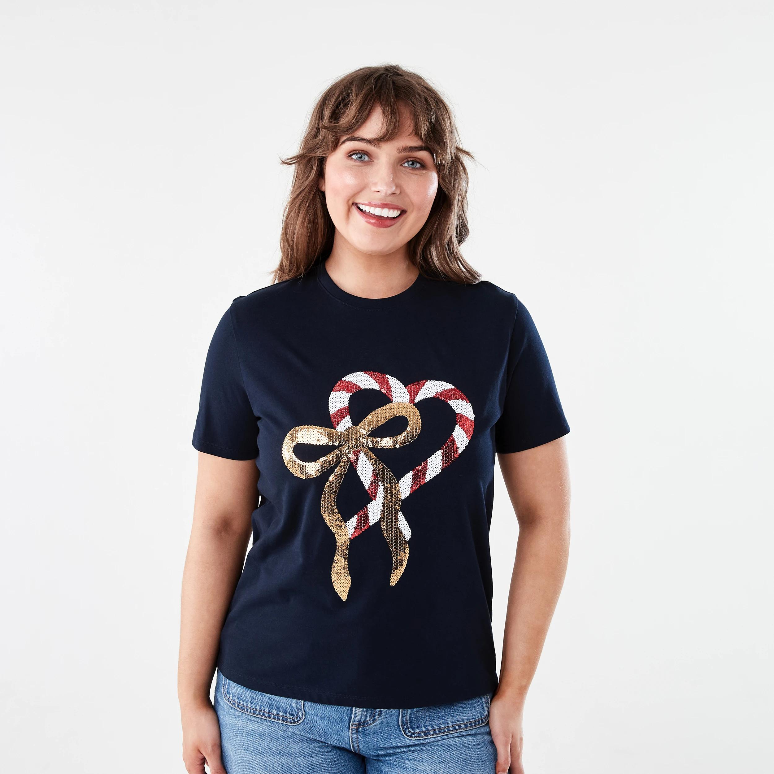 1 Short Sleeve Sequin Christmas T-shirt Heartcandy, 1 of 5