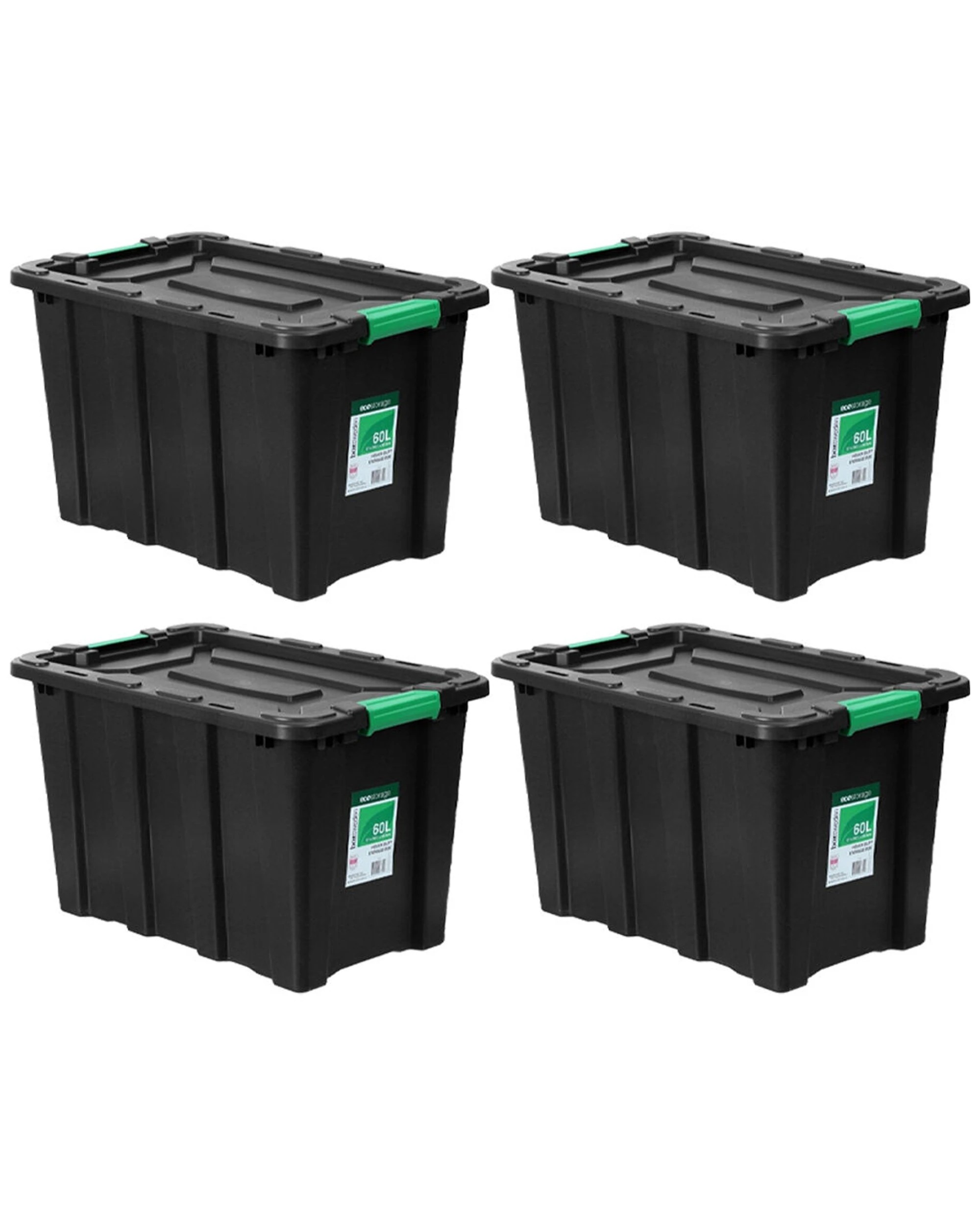 1 Boxsweden 4PK Boxsweden 60 Litre Eco Recycled Storage Tub - Heavy Duty
 - black, 1 of 4
