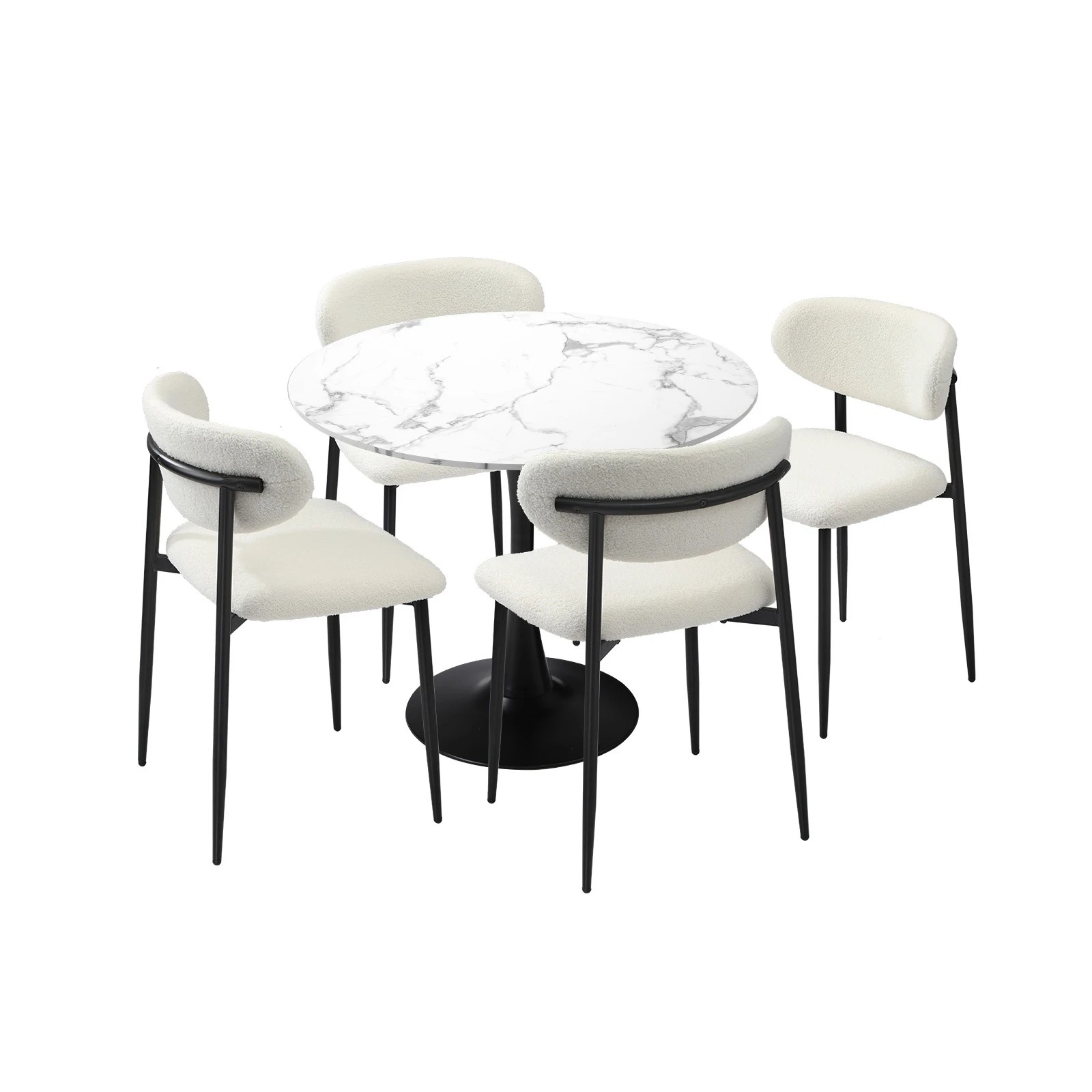 1 Oikiture 90cm Round Dining Table with 4x Dining Chairs Boucle - Multi, 1 of 9