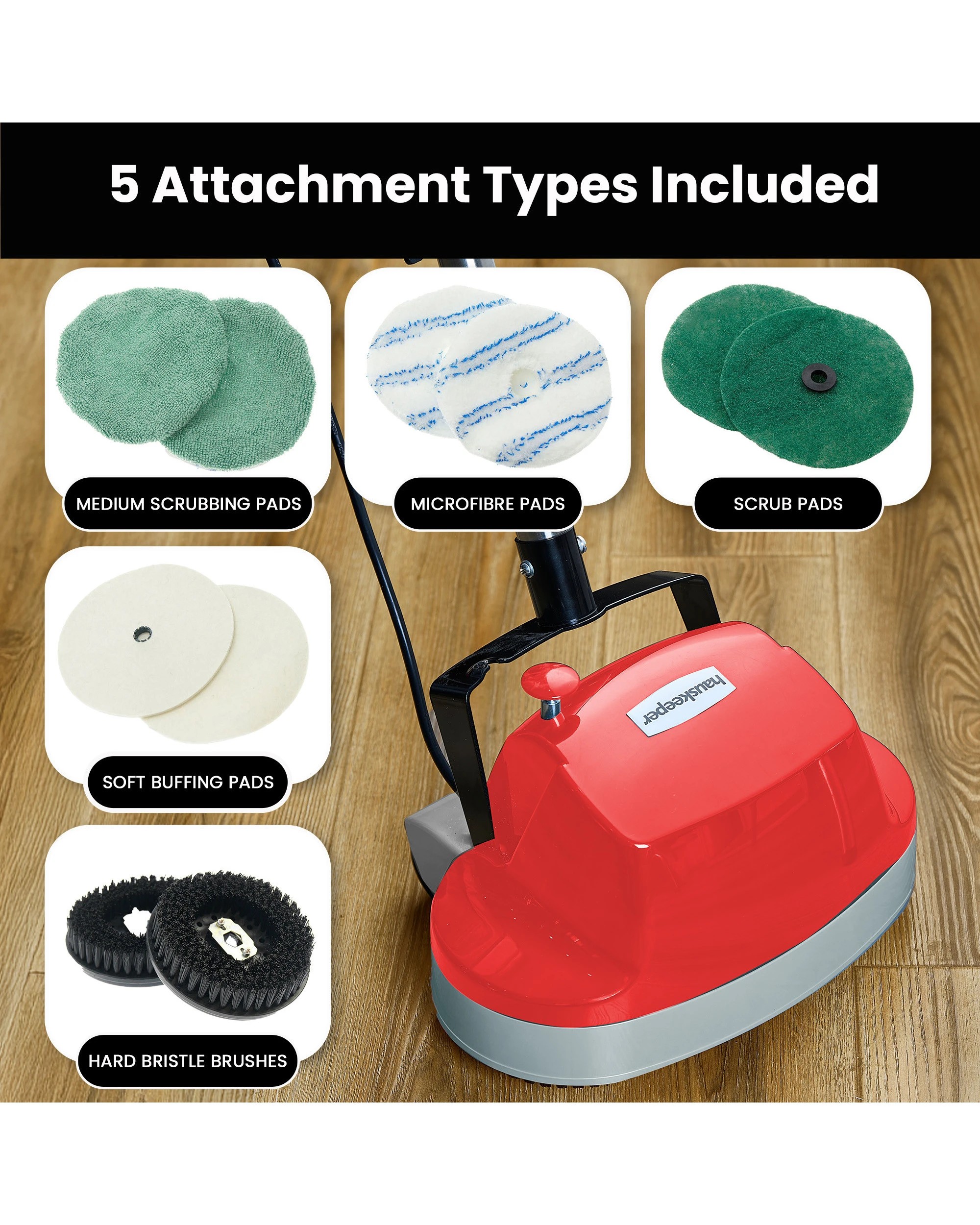 7 Hauskeeper 5 In 1 Electric 240v Floor Polisher With 6m Power Cable Timber Hard Waxer Buffer Cleaner Red, 7 of 10