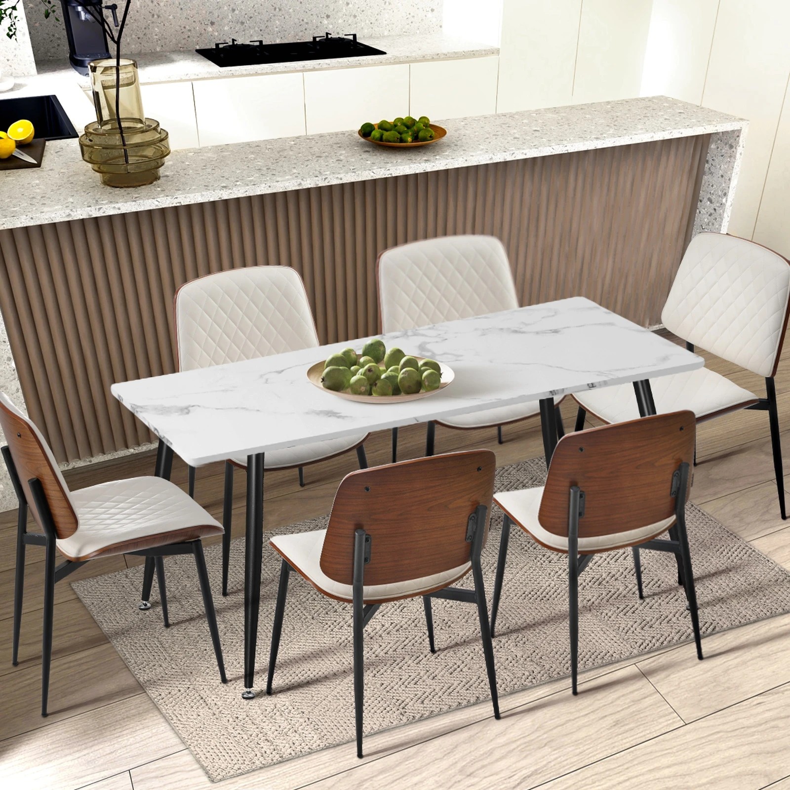3 Oikiture 4x Dining Chairs Retro Faux Leather Solid Beech Wood Metal Legs - White, 3 of 9