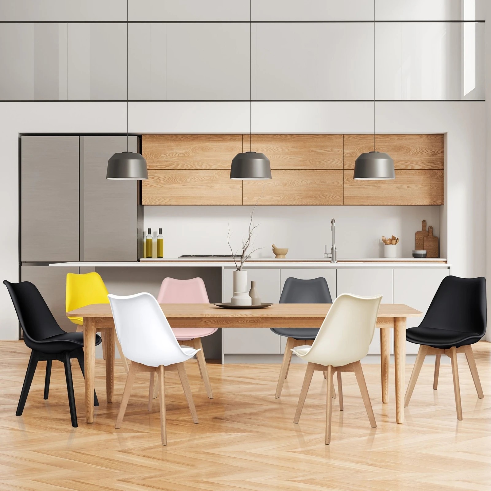 6 Alfordson 4x Dining Chairs Padding Retro PU Leather Kitchen Lounge Wooden - Black, 6 of 10