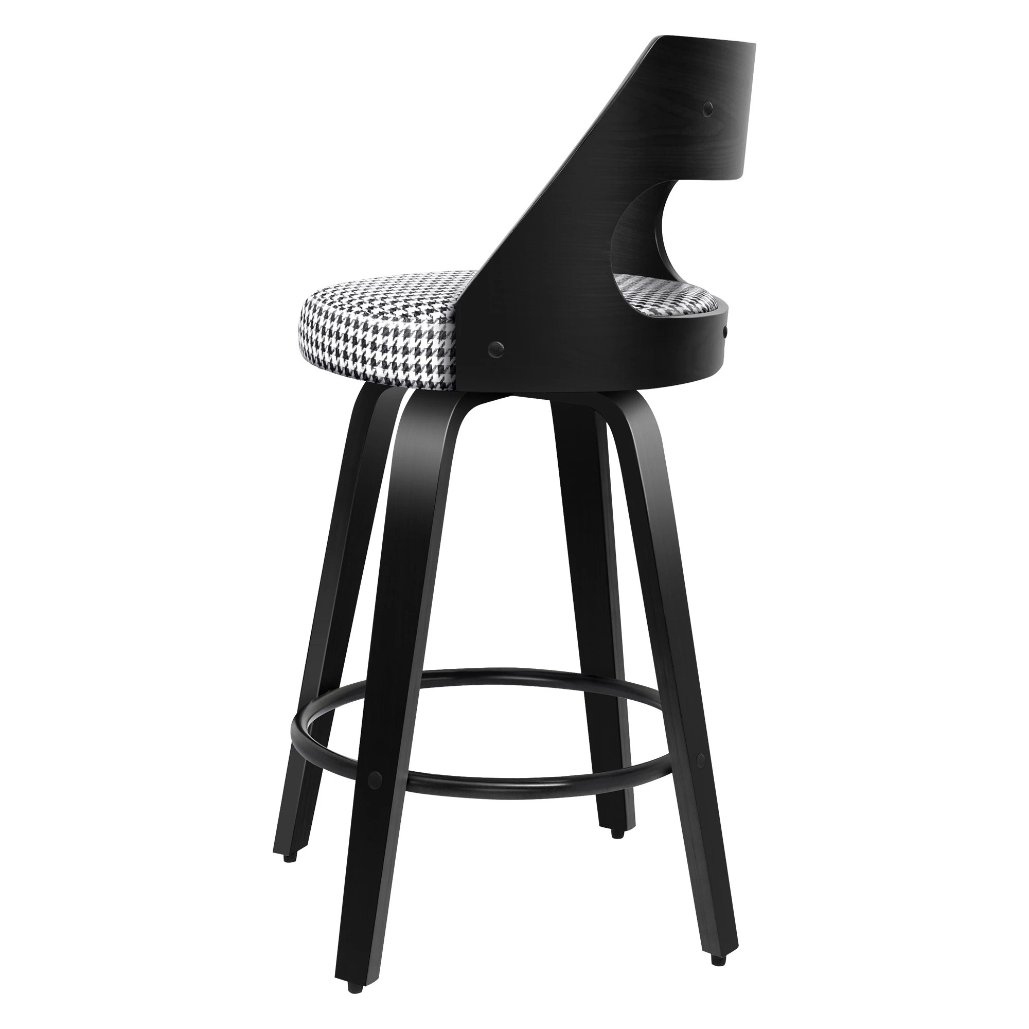 2 Alfordson 2x Swivel Bar Stools 65cm Houndstooth Kitchen Dining Chair - Black, 2 of 9