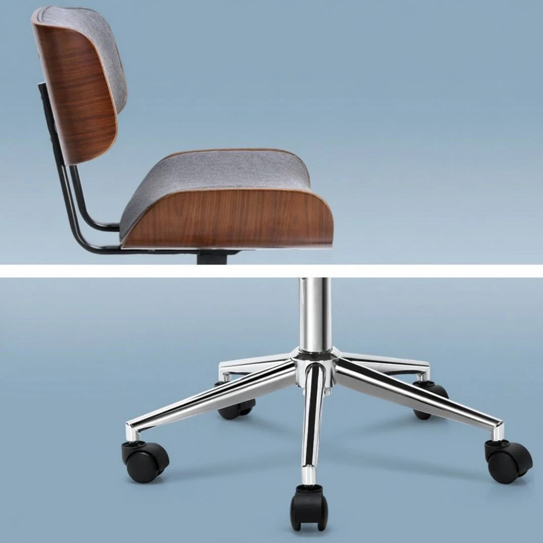 5 Artiss Wooden Office Chair Fabric Seat - Grey, 5 of 6