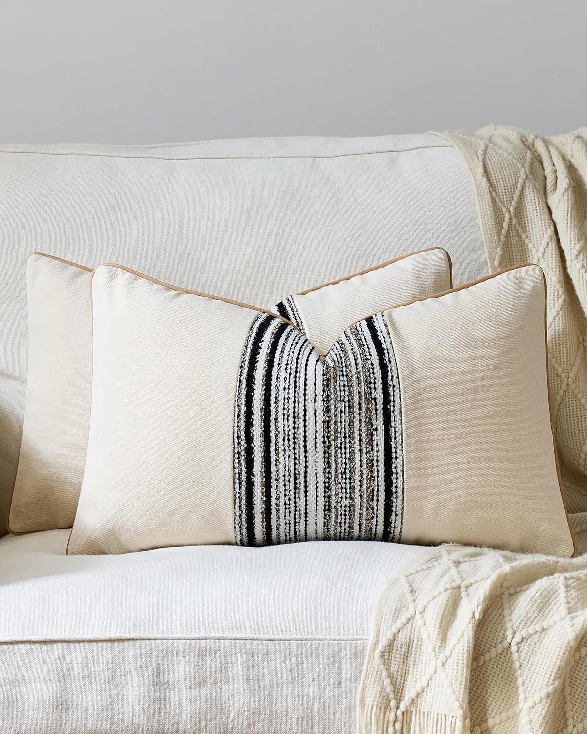 1 Gioia Casa 2-Pack Wabi Stripe Cushion Covers 30cm x 50cm - Black, 1 of 3