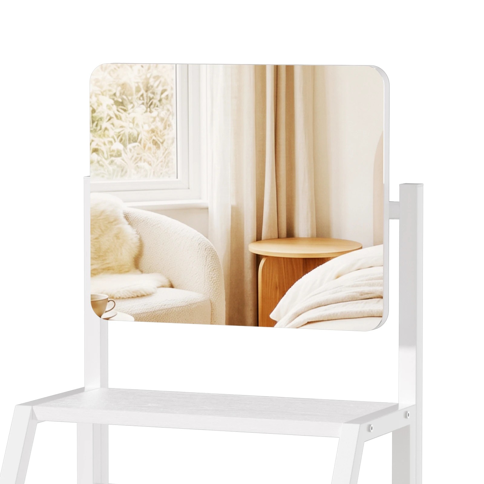 4 Advwin Vanity Desk with Mirror Nightstand with 4 Drawers 2-Tier Shelves - White, 4 of 9