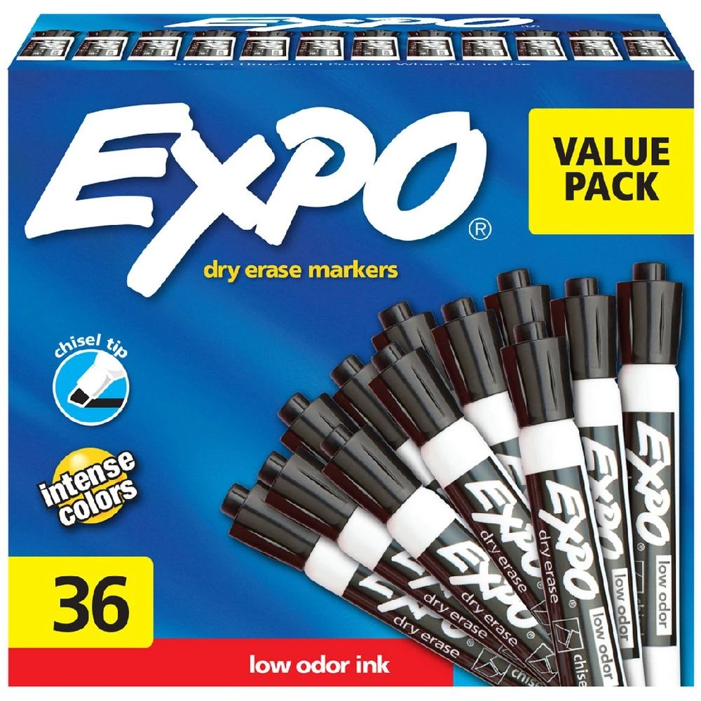 1 Expo Whiteboard Markers Chisel Black 36 Pack, 1 of 4