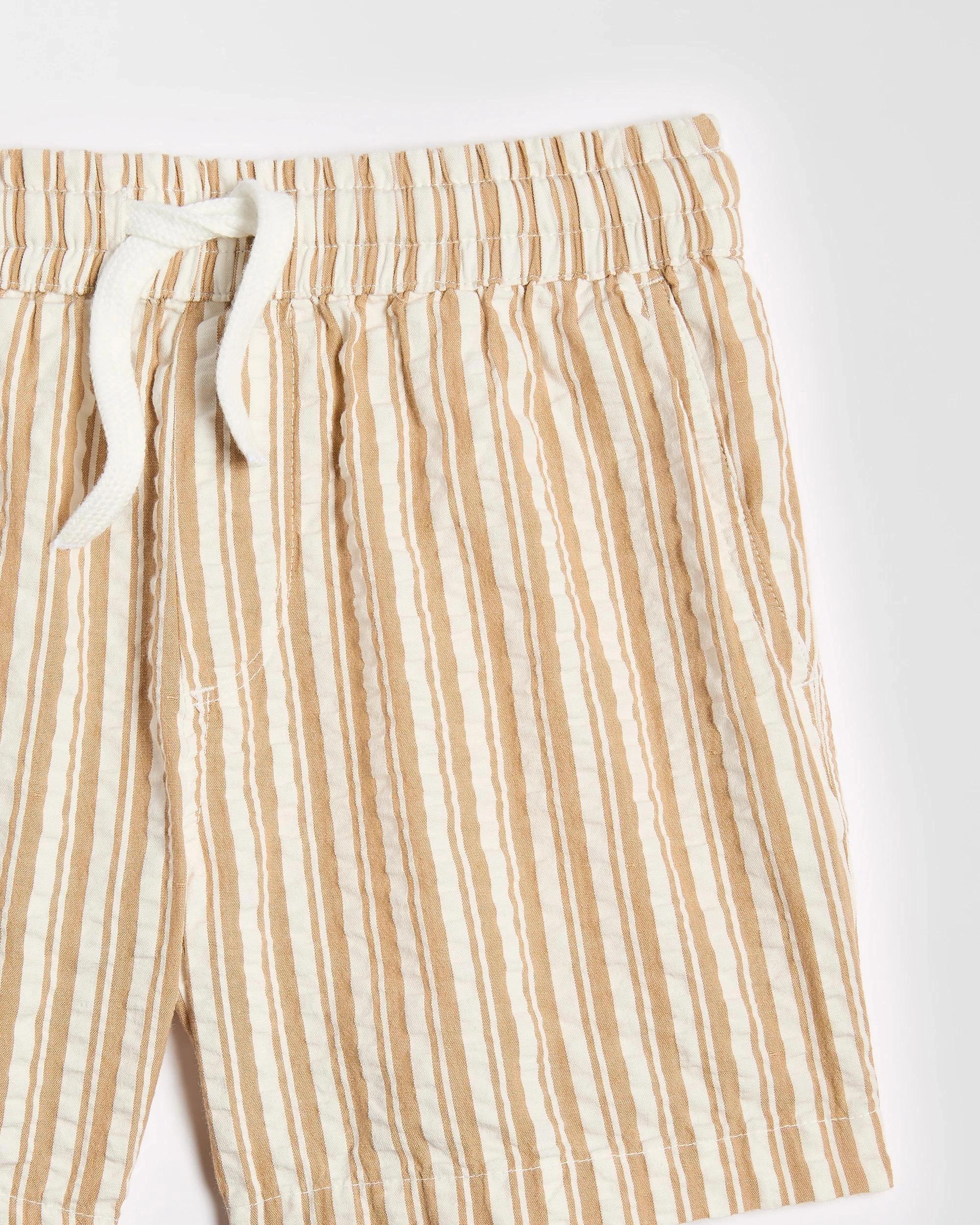 2 Target Australian Cotton Textured Stripe Shorts TANNIN/CREAM, 2 of 3