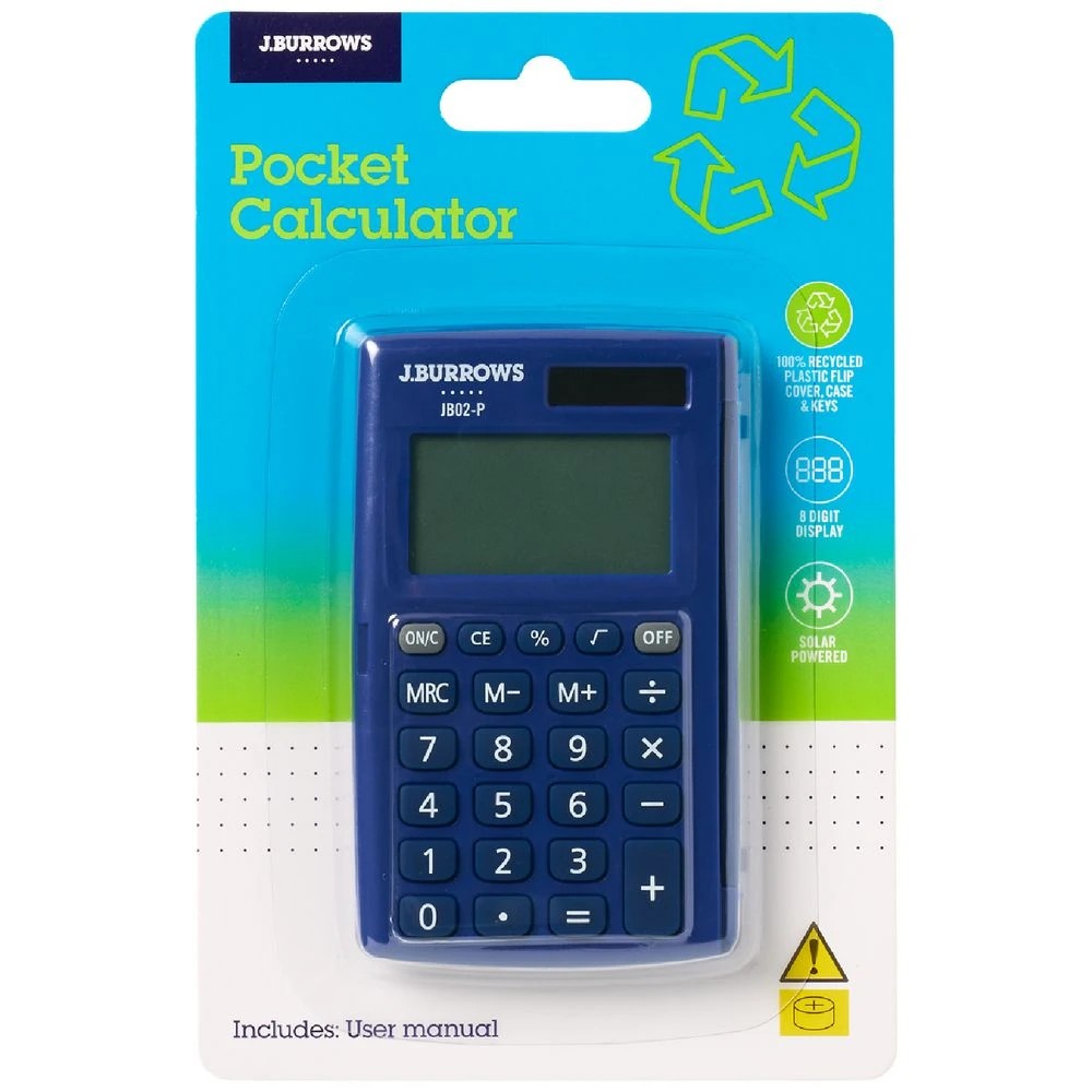 1 J.Burrows Pocket 8 Digit Calculator Navy, 1 of 5
