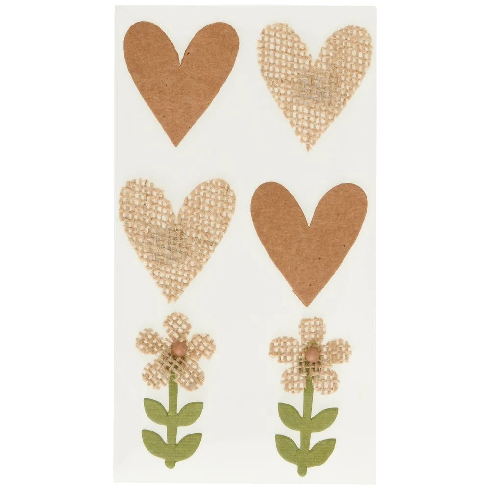 2 Born Kraft Burlap Stickers Hearts & Flowers 6 Pack, 2 of 2