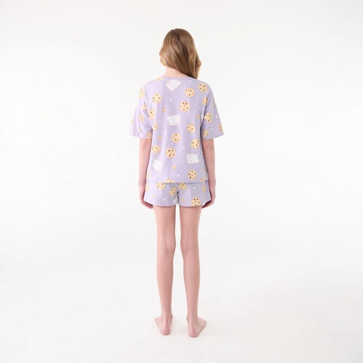 2 Short Sleeve Top Jersey Pyjama Set PURPLE COOKIE, 2 of 6