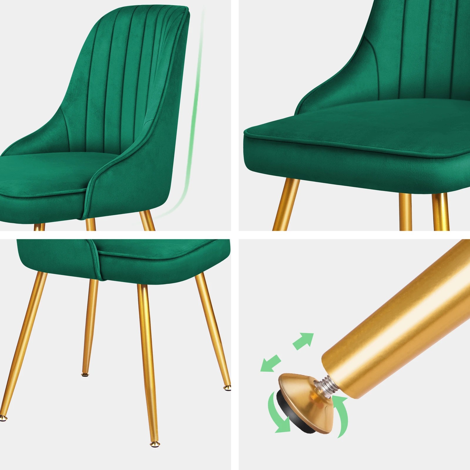 5 Alfordson 4x Dining Chairs Kitchen Accent Lounge Padded Tufted Seat Velvet - Green, 5 of 8