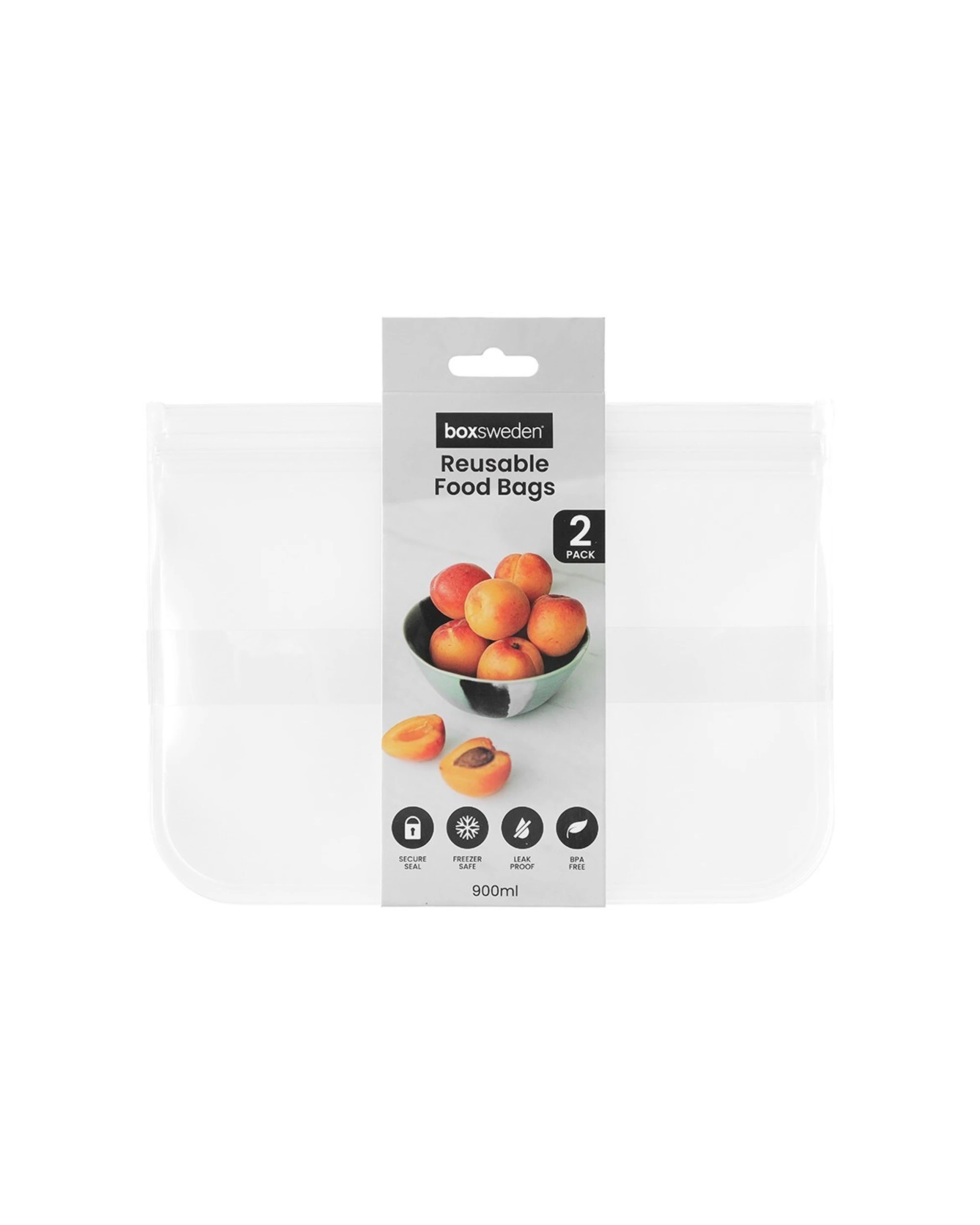 1 Boxsweden 2pc Reusable 2D Food Storage Bag Set 900ml - Clear, 1 of 5
