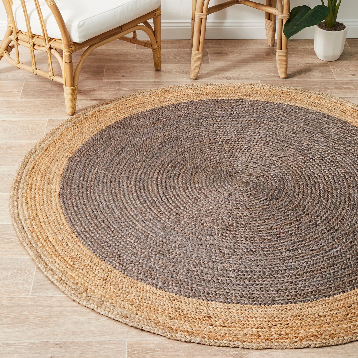 1 Common Ground Rugs Solace Polo 120x120cm - Small Round Handwoven Jute Rug - Grey, 1 of 6